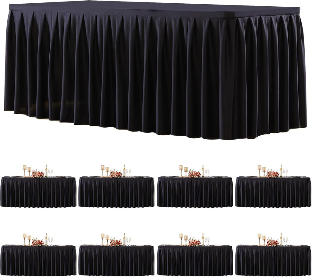 8 Pack Black Rectangle Tablecloth 8 FT Stretch Spandex Fitted Table Cloth for 8 Foot Rectangle Tables Banquet Tablecloths Wrinkle Free Table Cover Skirt Ruffle Tablecloth for Party Wedding Birthday