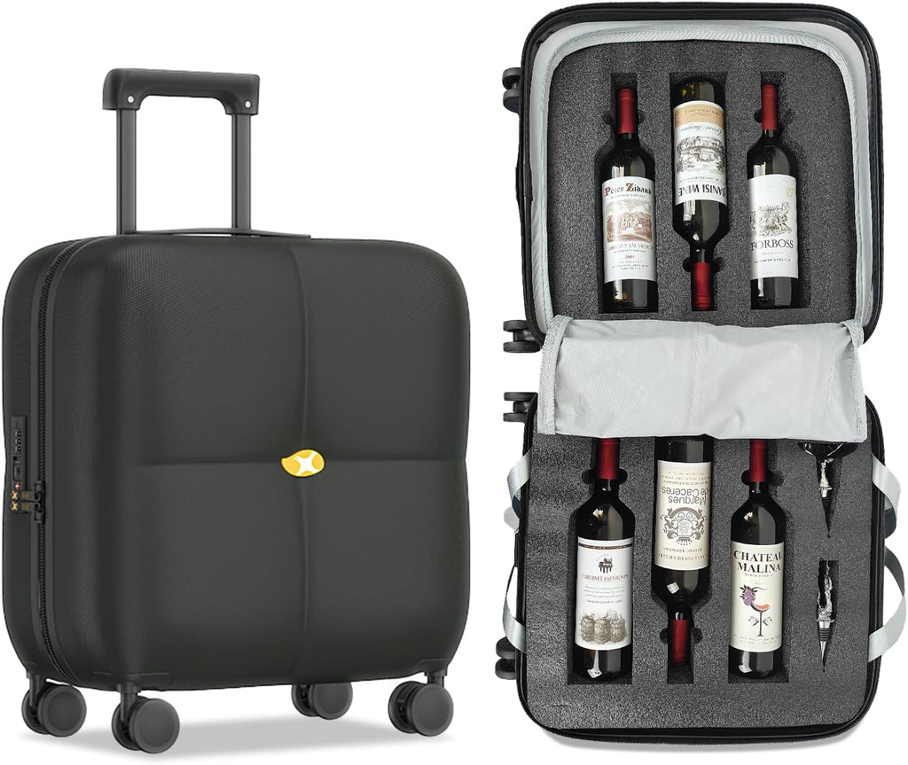 Wine Suitcase - 6 Bottle Travel Case with TSA Lock, Removable Inserts and Silent Spinner Wheels