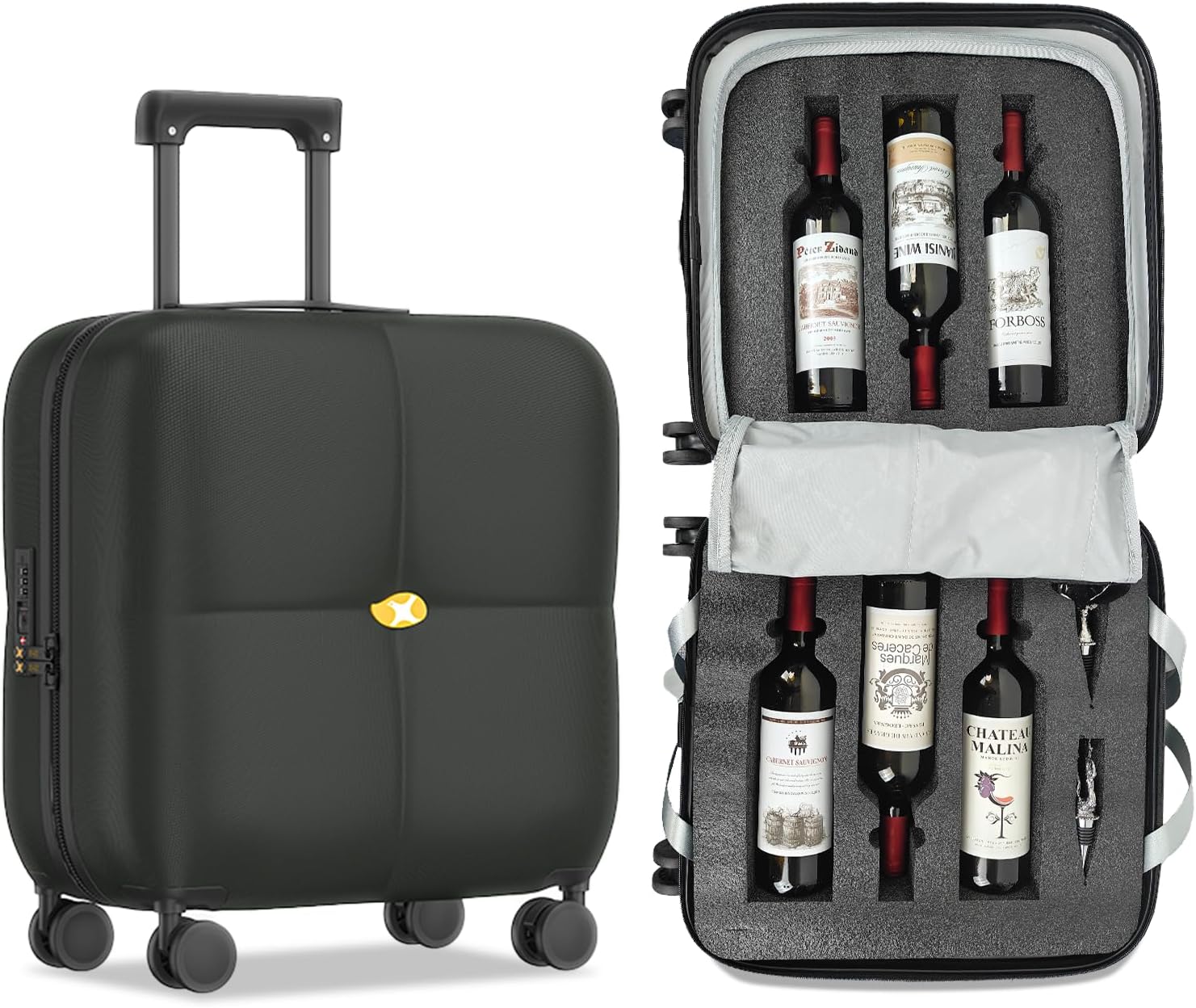 Wine Suitcase - 6 Bottle Travel Case with TSA Lock, Removable Inserts and Silent Spinner Wheels
