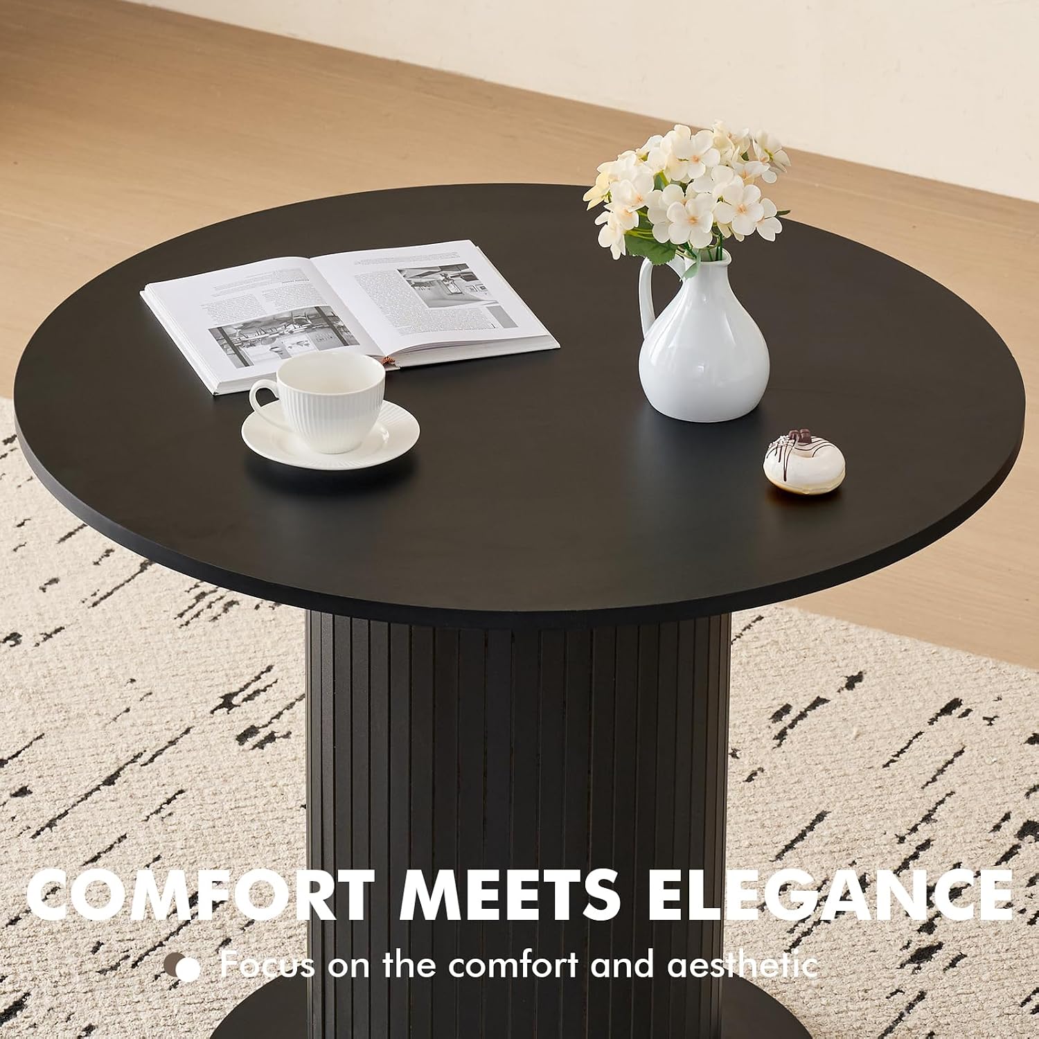 31.5' Round Dining Table for 2, Modern Small Pedestal Kitchen Table, Space Saving, for Apartment Dining Living Room,Black