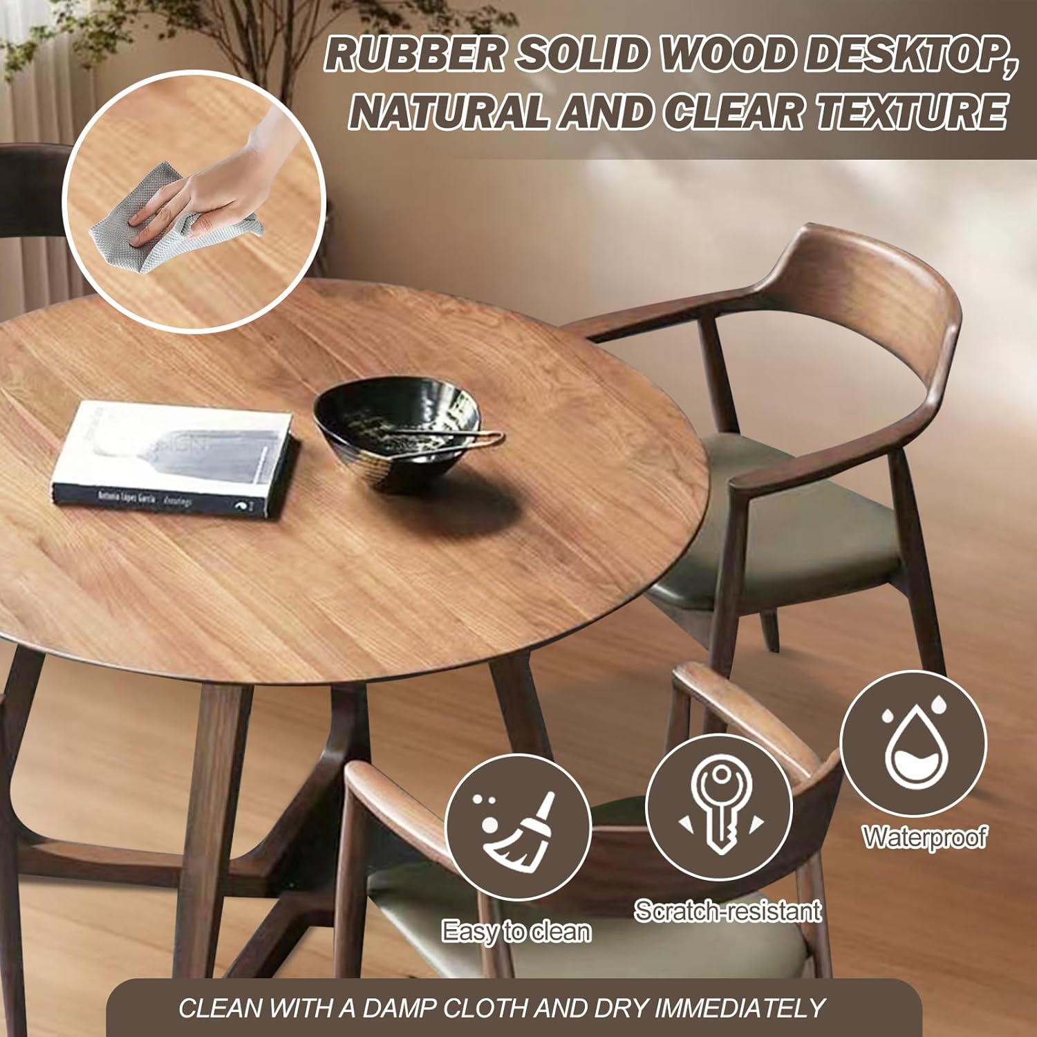 Walnut Round Dining Table for 4, 35.4' Small Wood Round Kitchen Table with Solid Wood Legs, Mid Century Modern Dining Room Tables for Home, Restaurant,Circle Coffee Table for Small Space