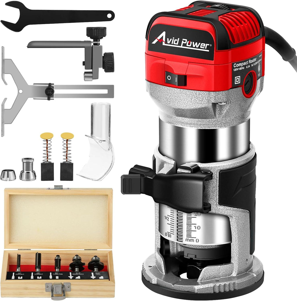 AVID POWER 6.5 Amp 1.25 HP Compact Router Tools Kit Bundle with 8V Cordless Rotary Tool