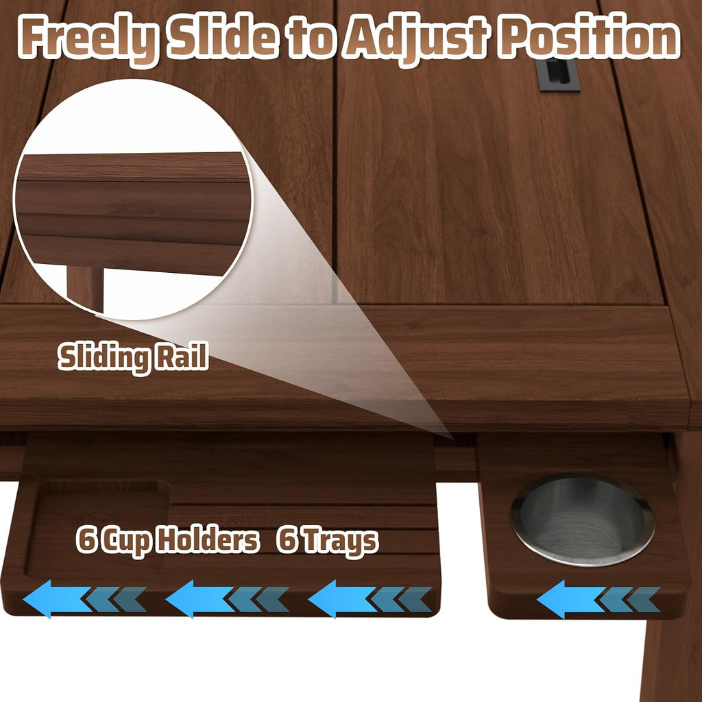 Haddockway Board Game Table with Adjustable Led Lights, 53.7in x 30.7in Play Area Removable Table Top Dining/Gaming Table with Charge Station, Play Mat, 6 Cup Holders & Trays (Black Walnut)