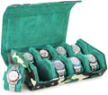 Hiram Genuine Leather Hexagon Watch Roll Travel Case, Military Camouflage Leather 8-Watches Roll Case with Removable Pillow Cushion for Treasured Watches and Bracelets-Camouflage Green
