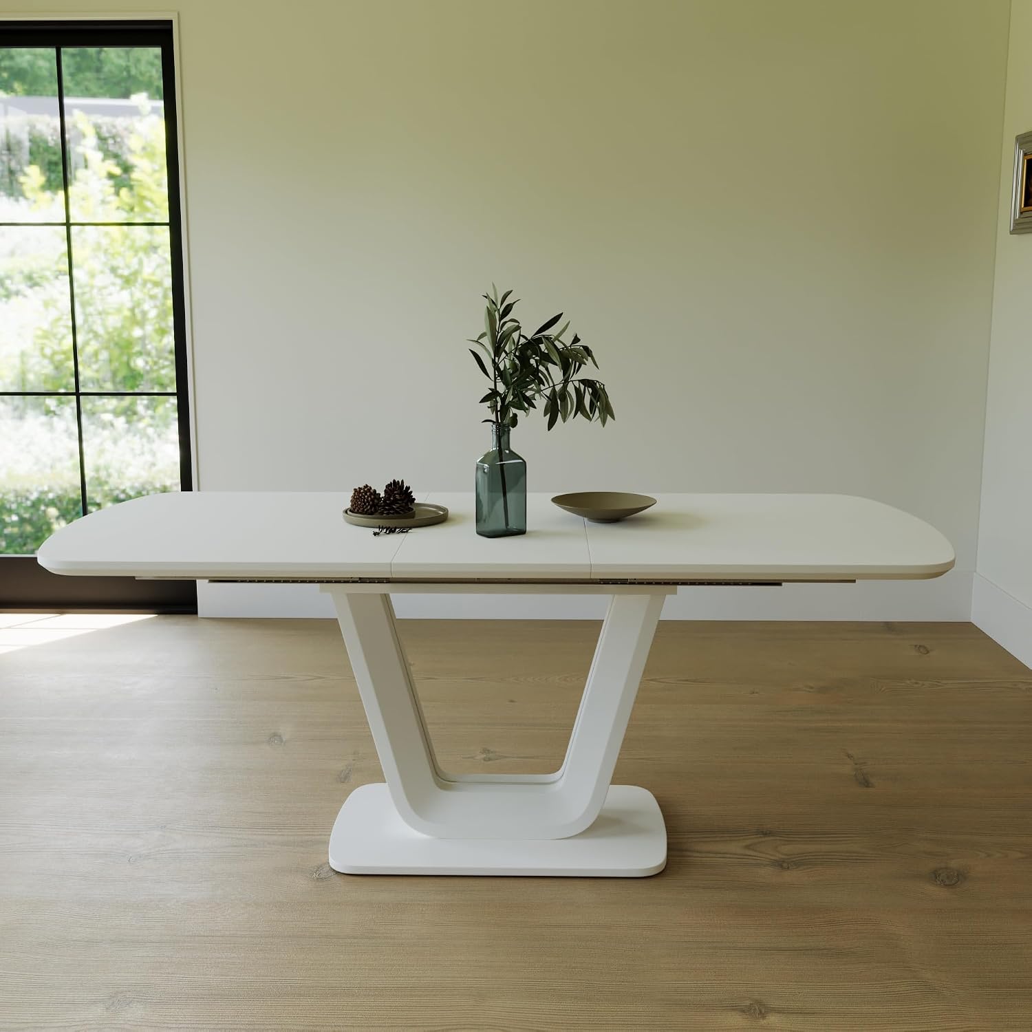 78.47'' Extendable Dining Table, Rectangular Expandable Wood Kitchen Dinner Table, Modern Mid-Century Style, Sturdy U-Shaped Base, Antique Grey White