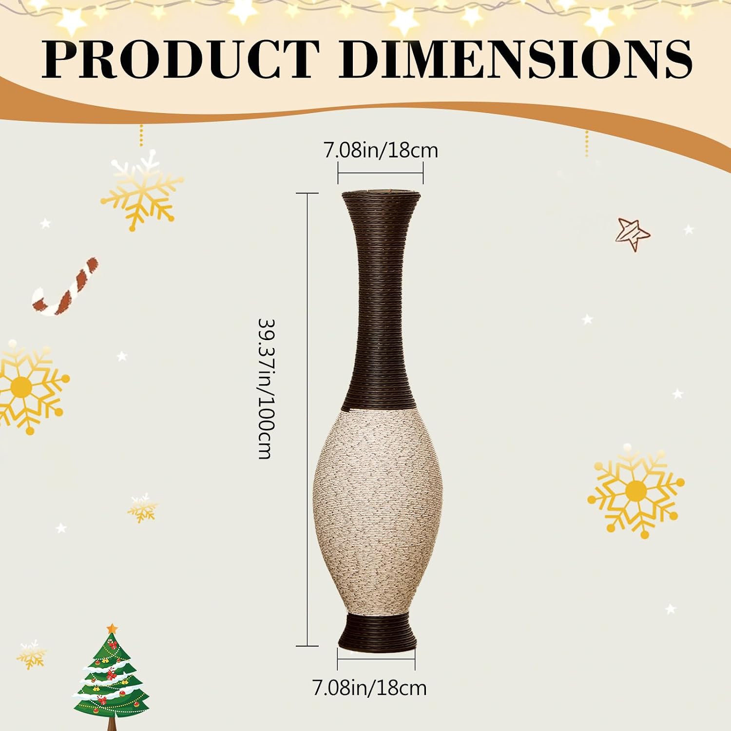 40' Tall Large Rattan Standing Floor Vase Modern Decorative Accent Flower Holder Floor Vase for Living Room Entryway Dining Room Stylish Home Décor Statement Piece (White+Brown)