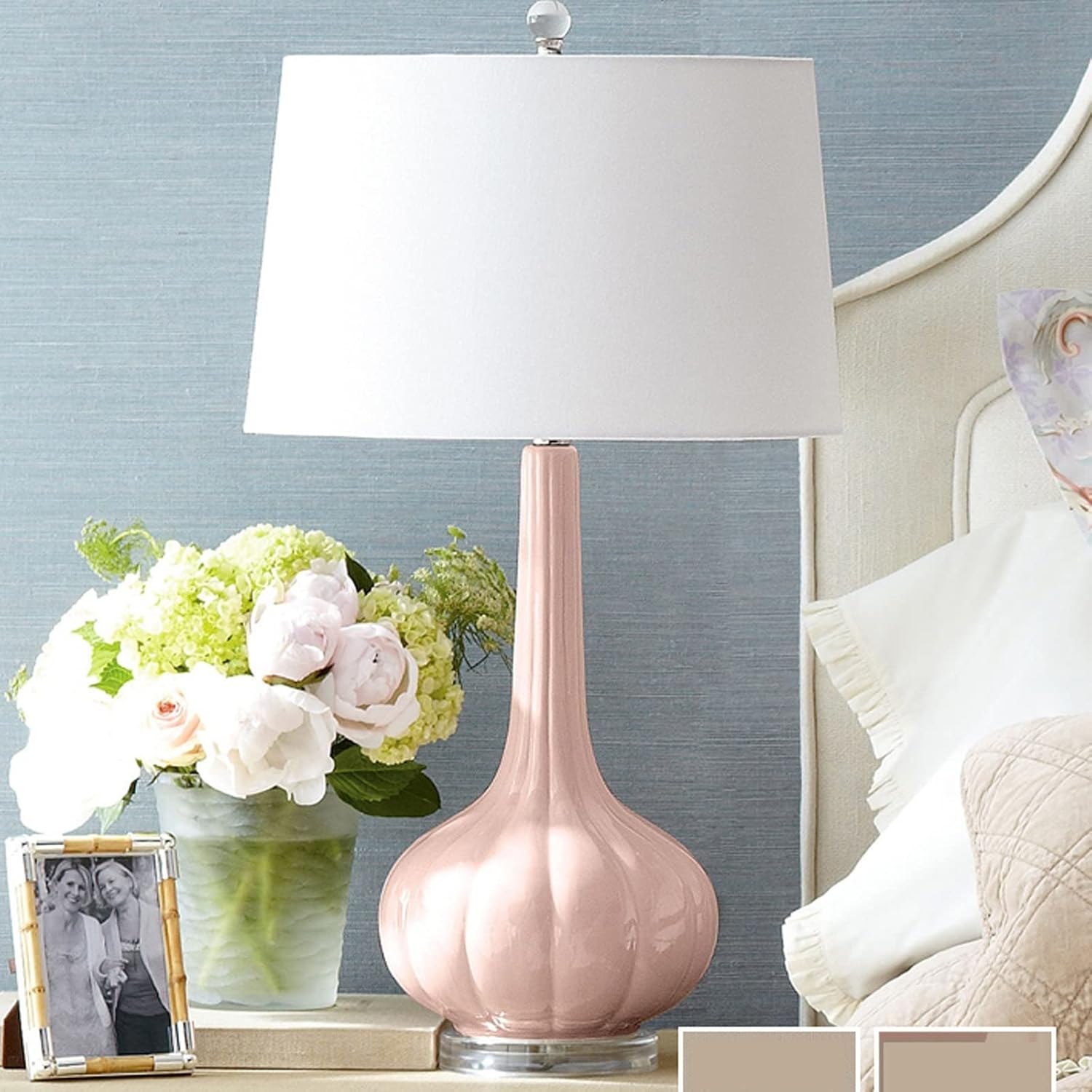 LED Desk Lamp American Table Lamps Glass Bedside Table Lamps with Fabric Lampshade Modern Nightstand Lamps for Home Office Study Lamp, 26' H Table Lamp Reading Lamp (Color : Silver)