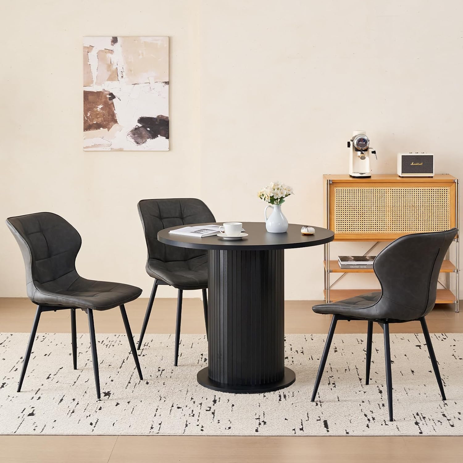 31.5' Round Dining Table for 2, Modern Small Pedestal Kitchen Table, Space Saving, for Apartment Dining Living Room,Black