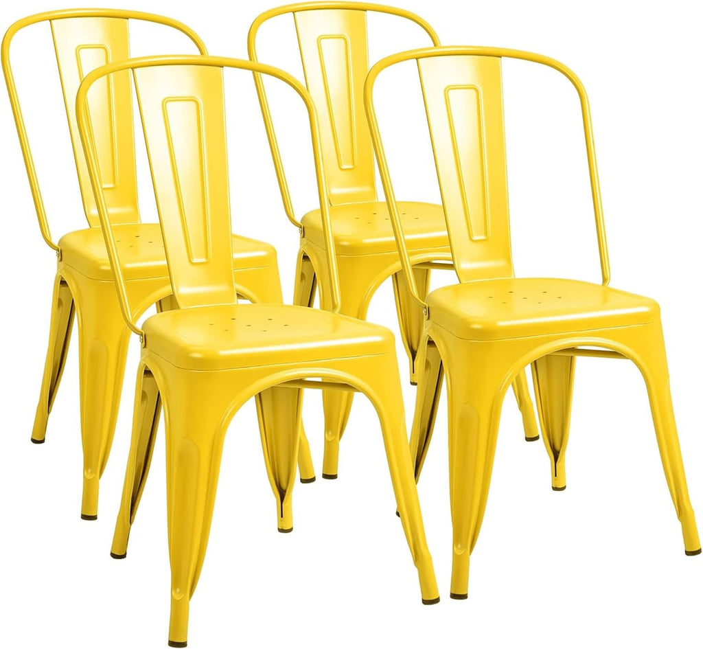 Furmax Metal Dining Chair Indoor Outdoor Use Stackable Classic Trattoria Chair Chic Dining Bistro Cafe Side Metal Chairs Set of 4 (Yellow)