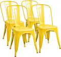 Furmax Metal Dining Chair Indoor Outdoor Use Stackable Classic Trattoria Chair Chic Dining Bistro Cafe Side Metal Chairs Set of 4 (Yellow)