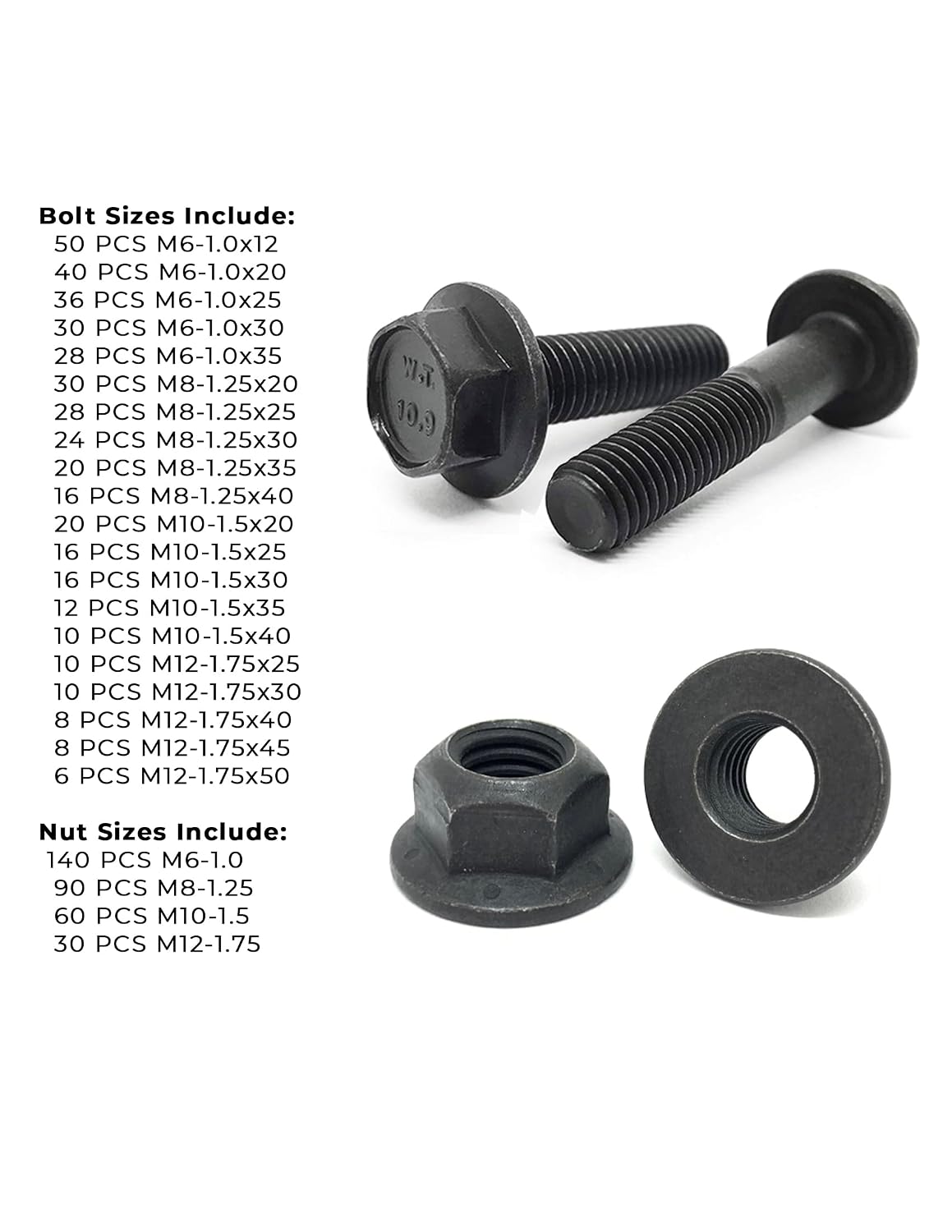 Metric Class 10.9 Hex Cap Flange Frame Bolts & Locking Flange Nuts Assortment Kit - 739 Pieces!