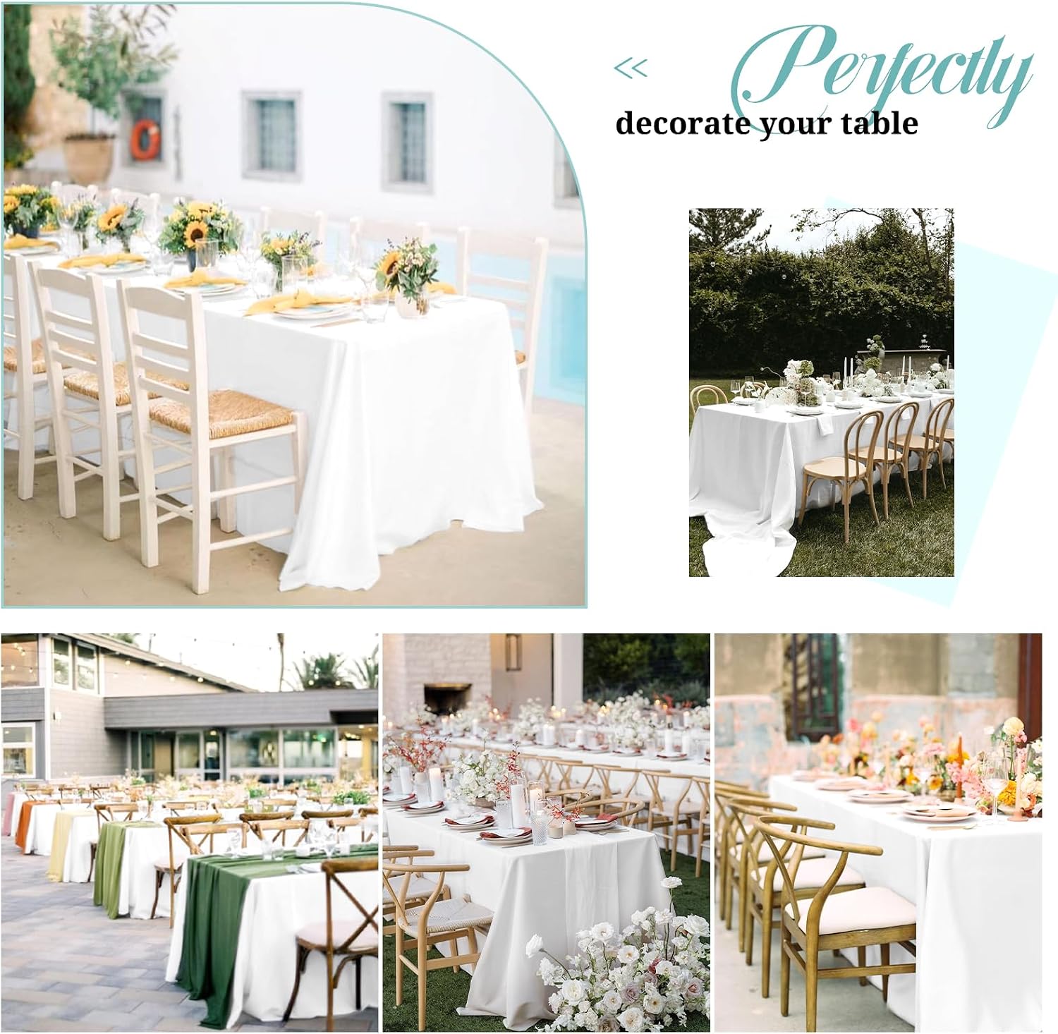 Pesonlook 12 Pack White Polyester Tablecloth-90 x 156 Inch White Rectangle Tablecloth for 8 Ft Rectangle Tables,Washable Fabric Table Cover for Wedding/Buffet Party/Dining Table/Events