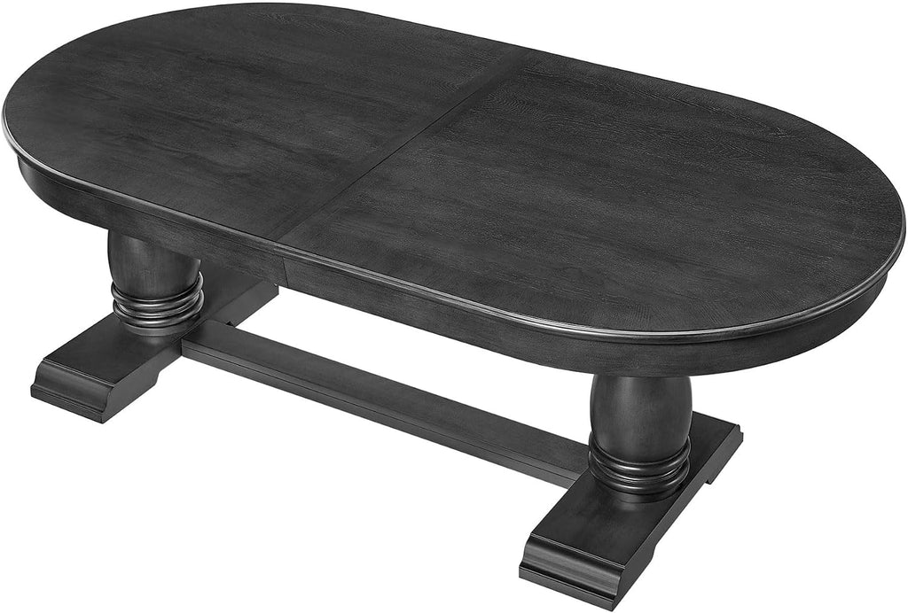 7-Pcs 94.06'' Extendable Wood Dining Table Set, Oval Large Kitchen Table & 6 Upholstered Chairs, Modern Mid-Century Style, Black