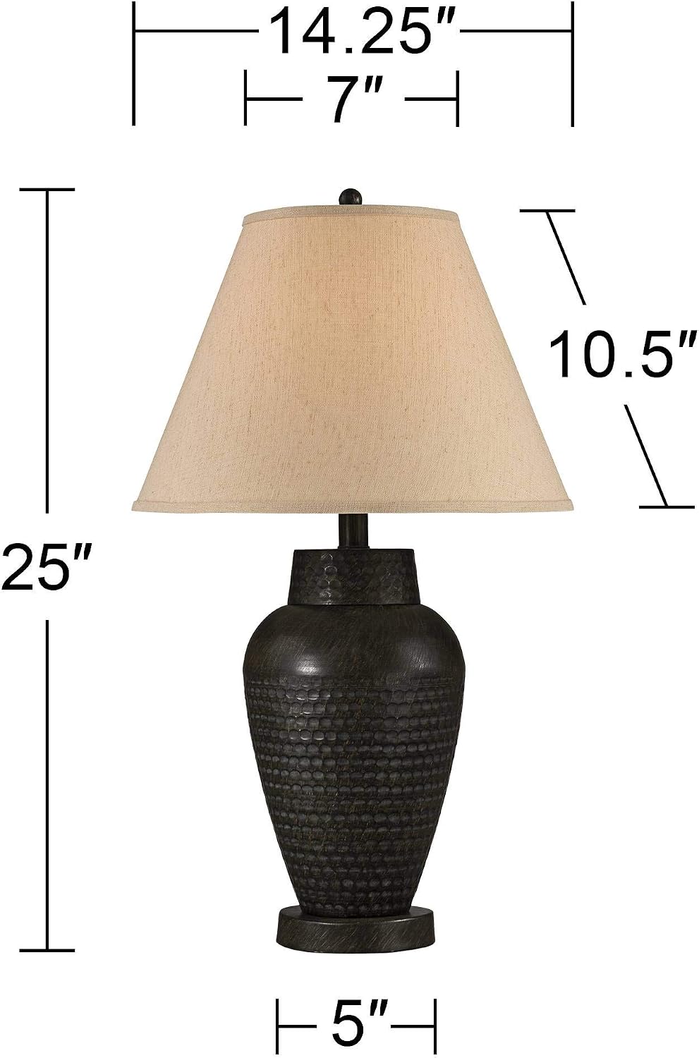 Regency Hill Auburn Rustic Farmhouse Vase-Shaped Table Lamps 25' High Set of 2 Hammered Bronze Metal Natural Linen Drum Shade for Living Room Bedroom House Bedside Nightstand Home Office