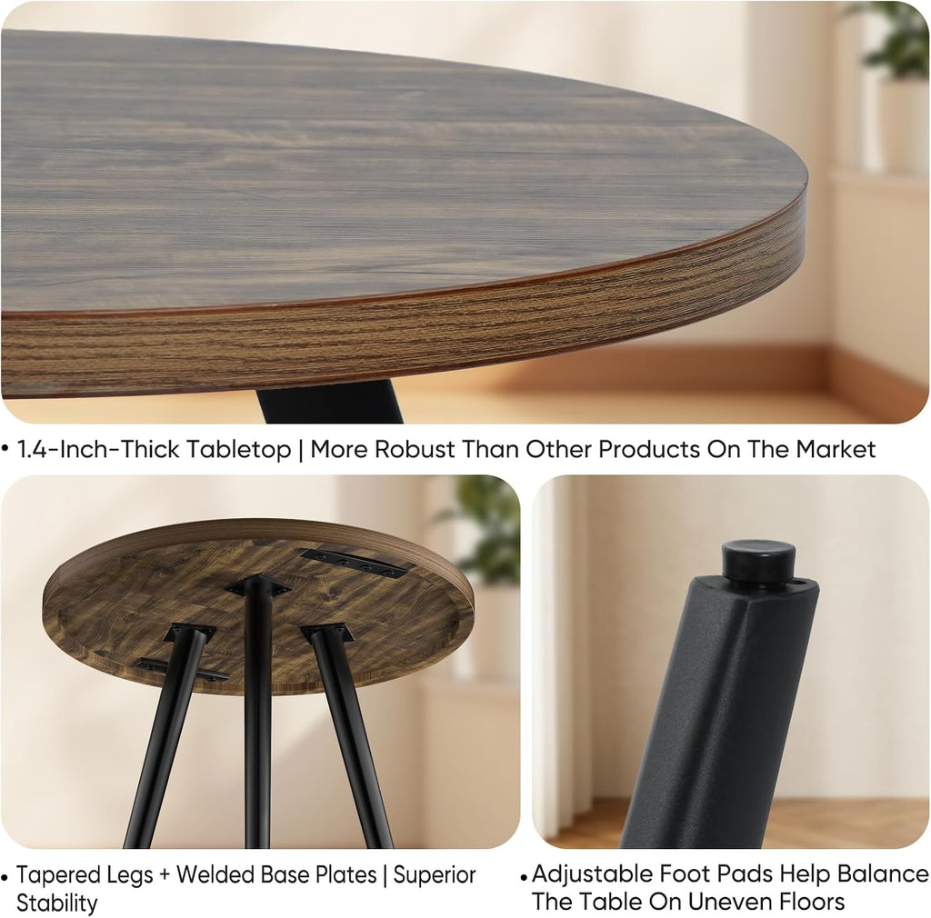 Round Dining Table, Small Dining Table for 2, 31.5' Round Table, Mid-Century Modern Kitchen Table with 1.4' Thickness Wood Grain Tabletop for or Small Space, Dining Room, Kitchen, UG Rustic Brown