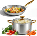 LemonRoad 2 Pieces Titanium Cookware Set, 11'' and 9.45'' Pots and Pans with Lids Triply Titanium No Coat Technology Safe for Oven, Induction and Cook Tops, Dishwasher Safe (Pan and Soup Pot)