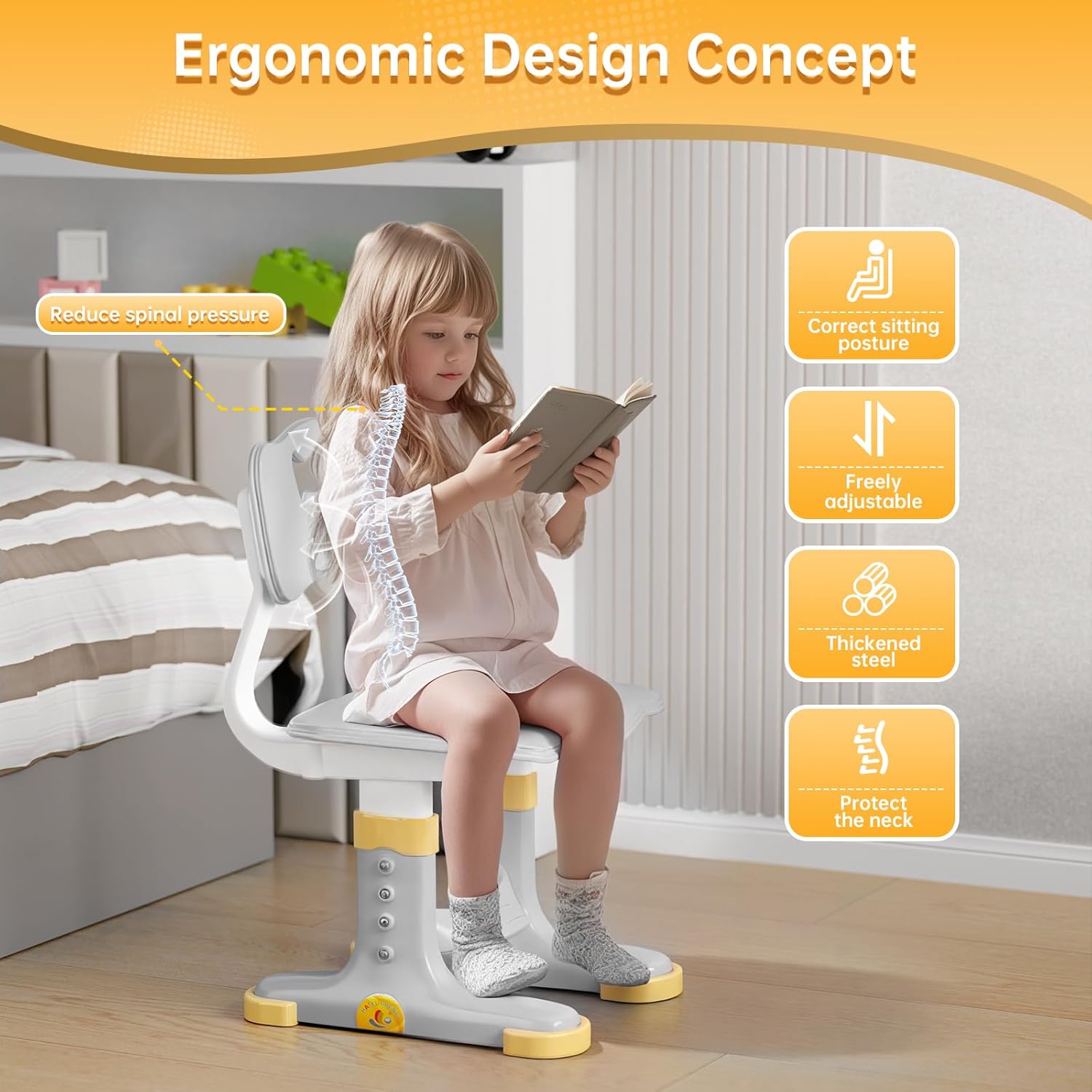 Kids Desk and Chair Set, Height Adjustable Child's School Study Writing Tables, Kids Desk with Bookstand and Storage Drawer, Widened Desktop with Desktop for Boys and Girls (Gray-F)