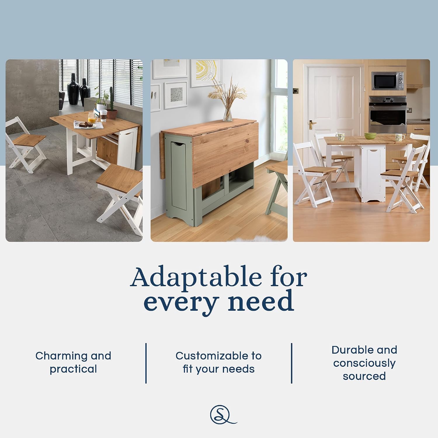 SECONIQUE Santos Butterfly Folding Dining Table Set with 4 Chairs – Space-Saving Table with Nesting Chairs and Storage Shelf – Dark Gray & Distressed Pine Finish