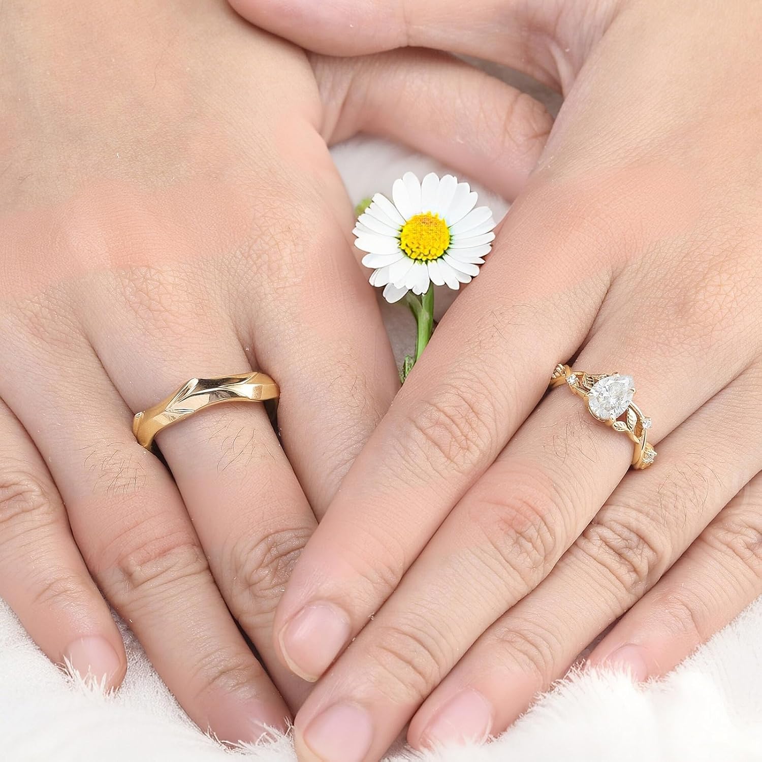 SISGEM Moissanite Couple Rings Set, 10K 14K 18K Solid Gold Moissanite Wedding Rings for Him And Her, Vintage Leaf/Branch Wedding Bands Matching Couple Rings Anniversary Jewelry Gift for Women And Men