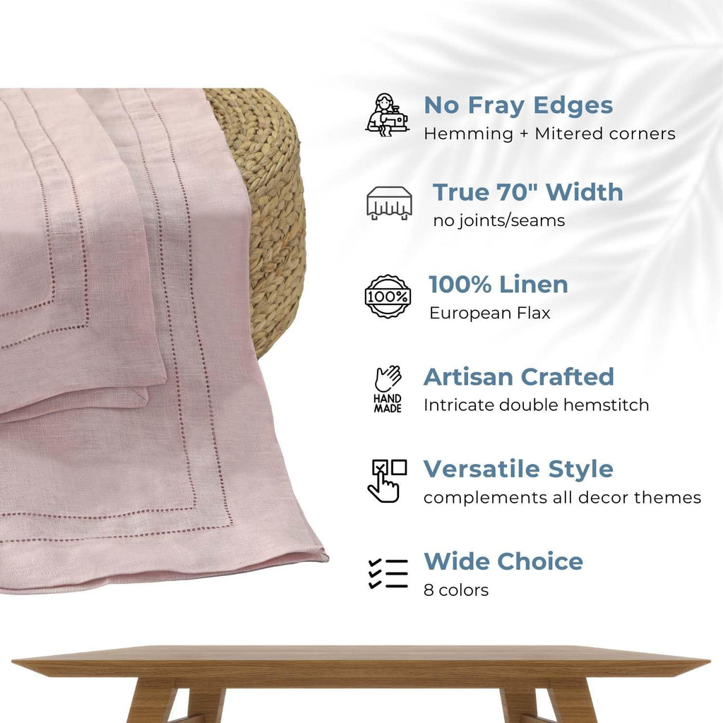BLUE FLOWER CO Premium 100% Pure Linen Tablecloth 70'x120' Rectangle, Double Hemstitched Table Cover for Dinner, Parties, Eco-Friendly, Fall & Winter Table Décor - Dusty Rose