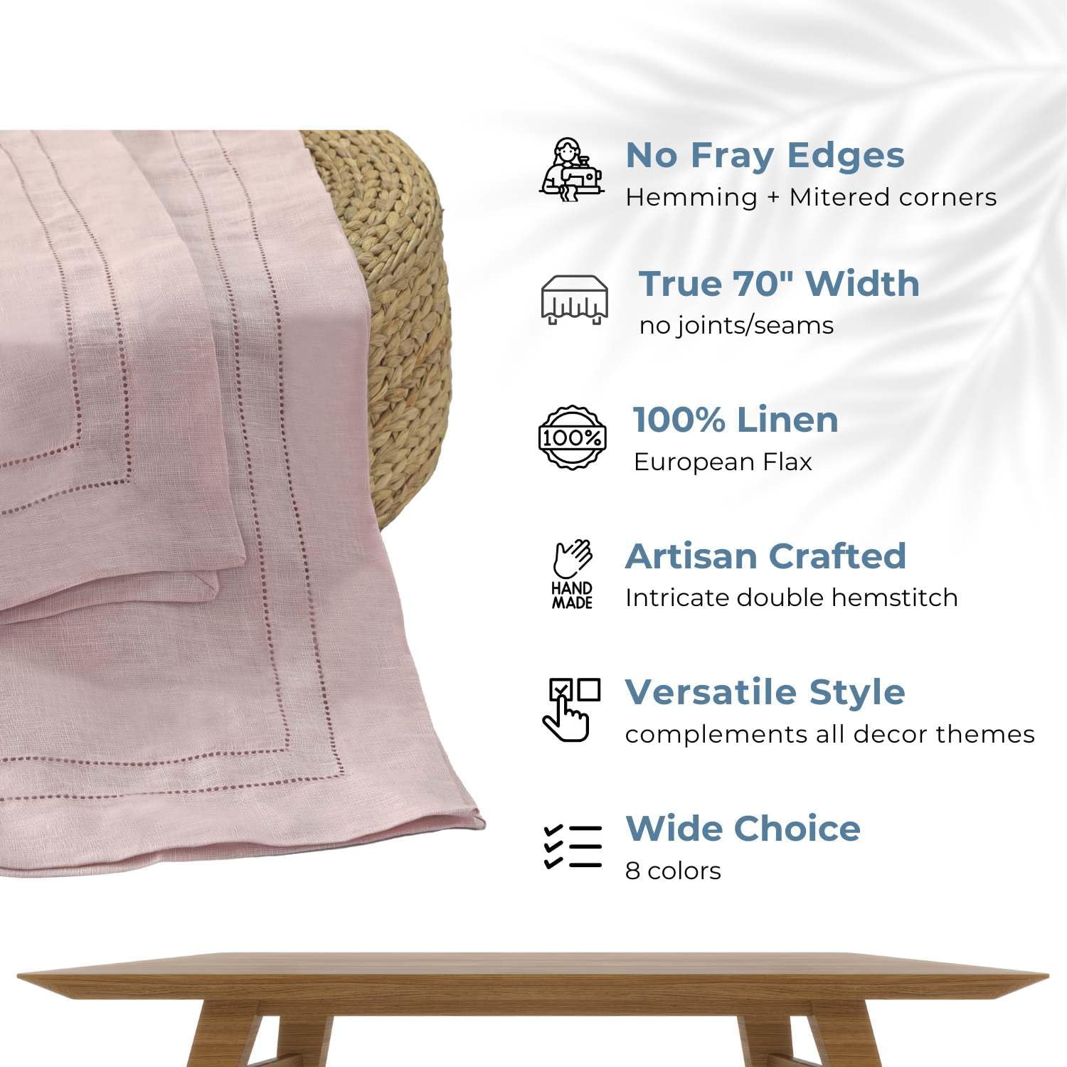 BLUE FLOWER CO Premium 100% Pure Linen Tablecloth 70'x120' Rectangle, Double Hemstitched Table Cover for Dinner, Parties, Eco-Friendly, Fall & Winter Table Décor - Dusty Rose