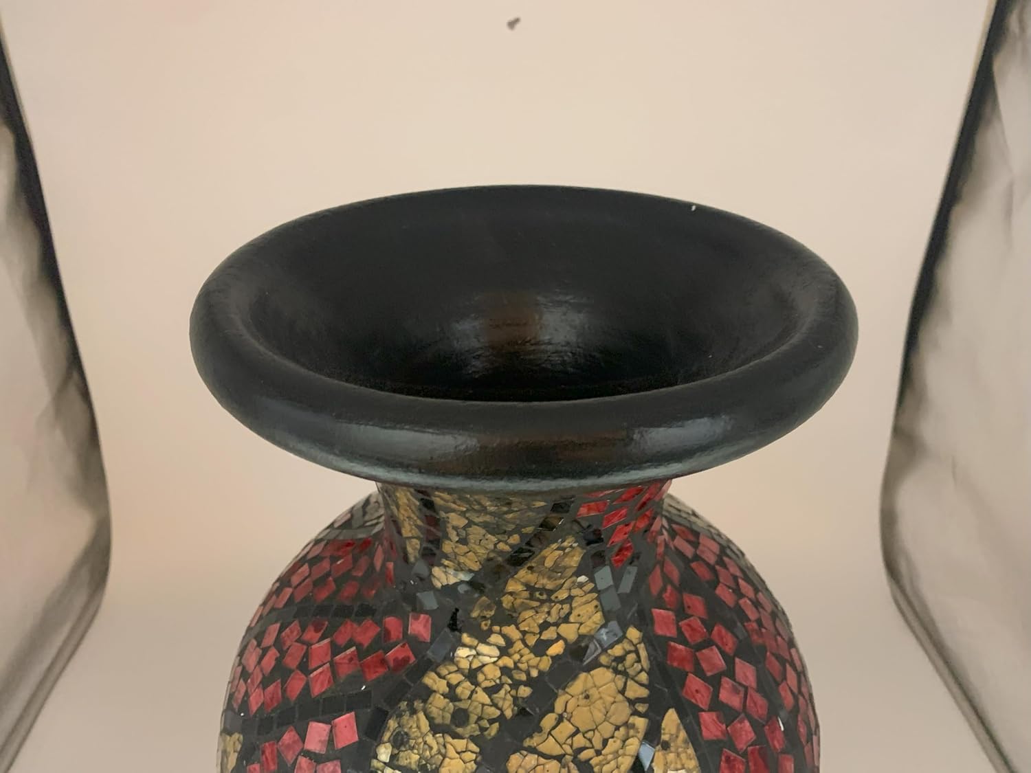 Floor Vase, 24 Inch Mosaic Vase – Tall Cylinder Made of Terracotta with Red, Gold and Black Glass Mosaic Pieces – Handcrafted Decorative Home Décor Accent Piece for Bedroom, Living Room, Office