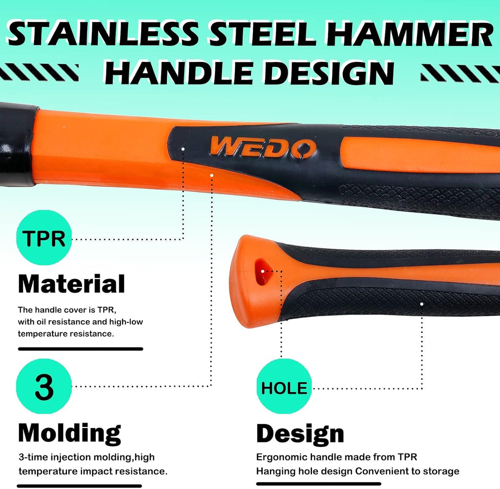 WEDO Cross Pein Hammer,Engineer Hammer,Blacksmith's Hammer,Fiberglass Handle,4lb,Length 400mm,Stainless Steel,Rust Proof,Corrosion Resistant,Die-Forged