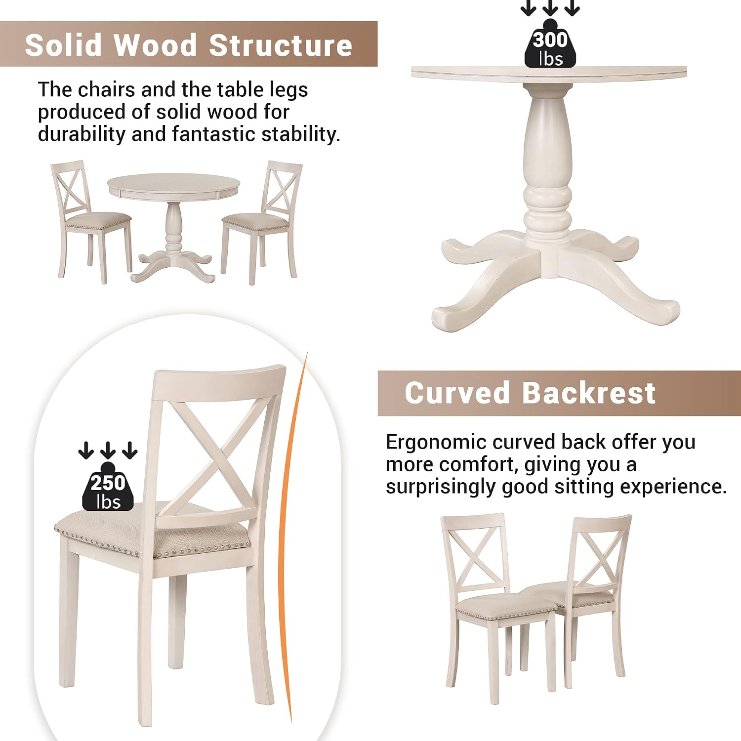 Harper & Bright Designs Modern Dining Table Set for 4,Round Table and 4 Kitchen Room Chairs,5 Piece Kitchen Table Set for Dining Room,Dinette,Breakfast Nook,Antique White