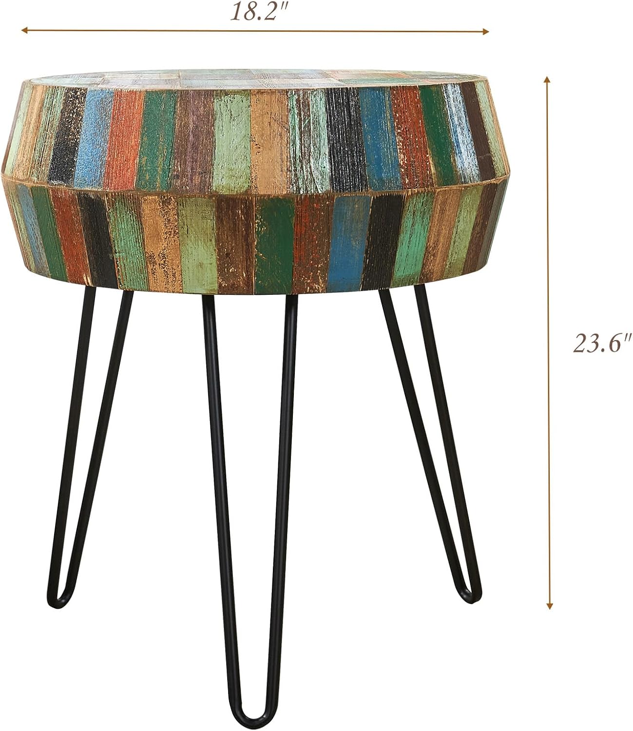 Multicolor Wood Round Drum Side Table 18.2'x18.2'x23.6'H Reclaimed Wooden Farmhouse Rustic Coffee End Table Vintage Accent Plant Stand Outdoor Living Room Bedroom Patio Home Decor