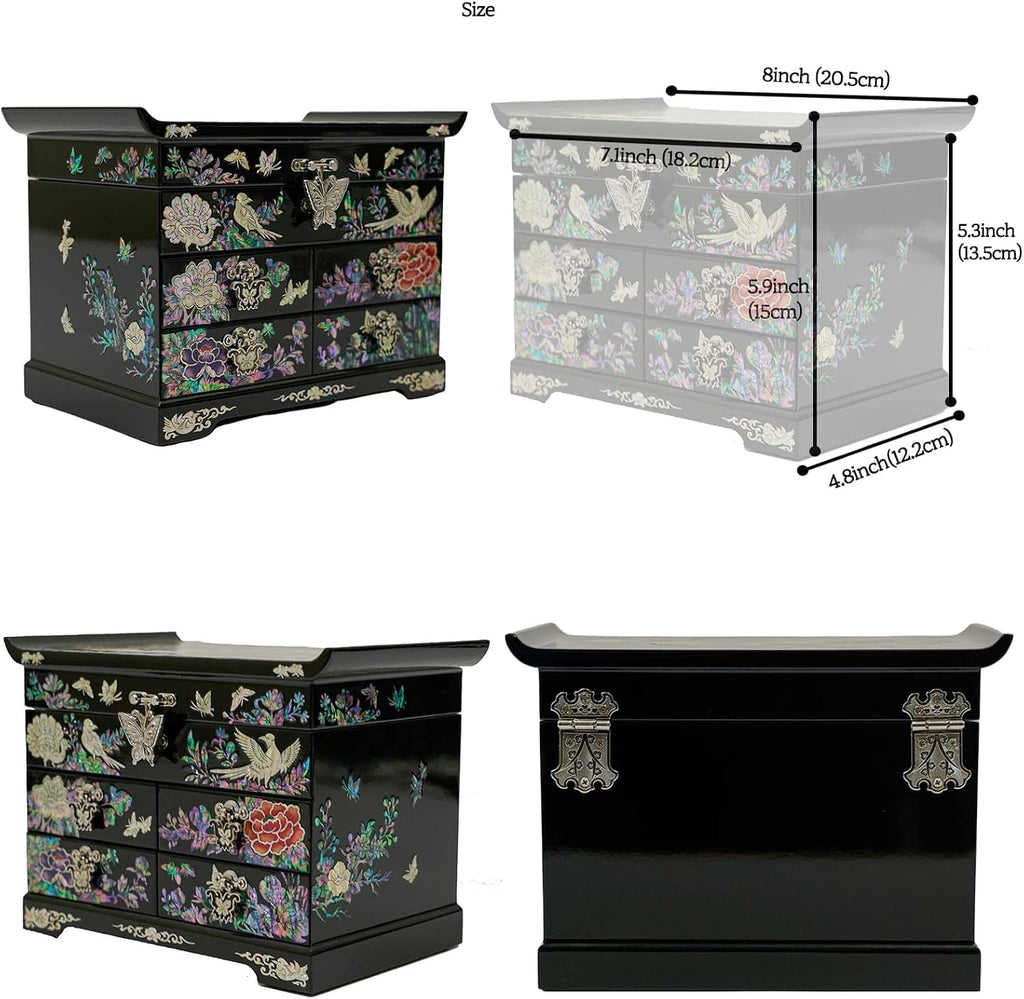 February Mountain Mother of Pearl Wooden Jewelry Organizer Box – Jewelry Storage Box for Women, Features Spacious Drawers, Ideal for Rings, Bracelets, Watches, Chains, Accessories (Peacock)