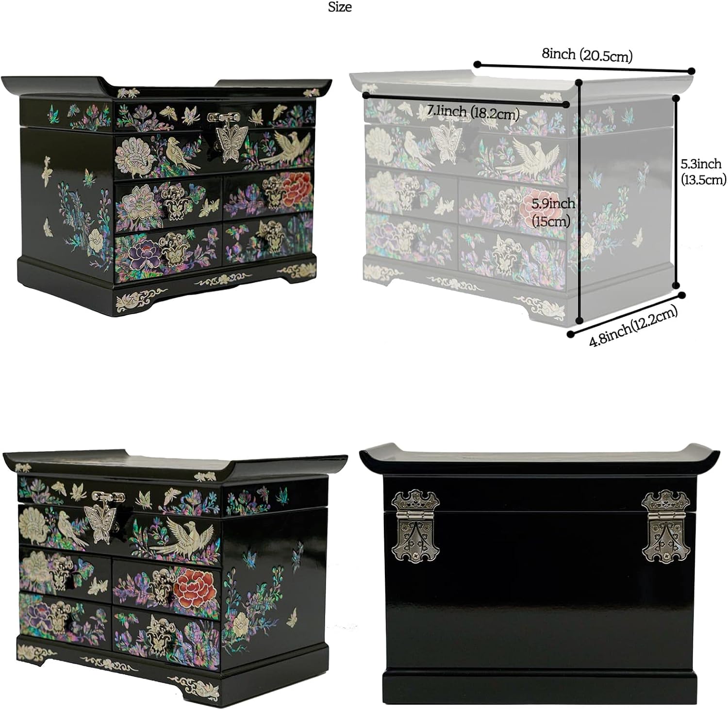 February Mountain Mother of Pearl Wooden Jewelry Organizer Box – Jewelry Storage Box for Women, Features Spacious Drawers, Ideal for Rings, Bracelets, Watches, Chains, Accessories (Peacock)