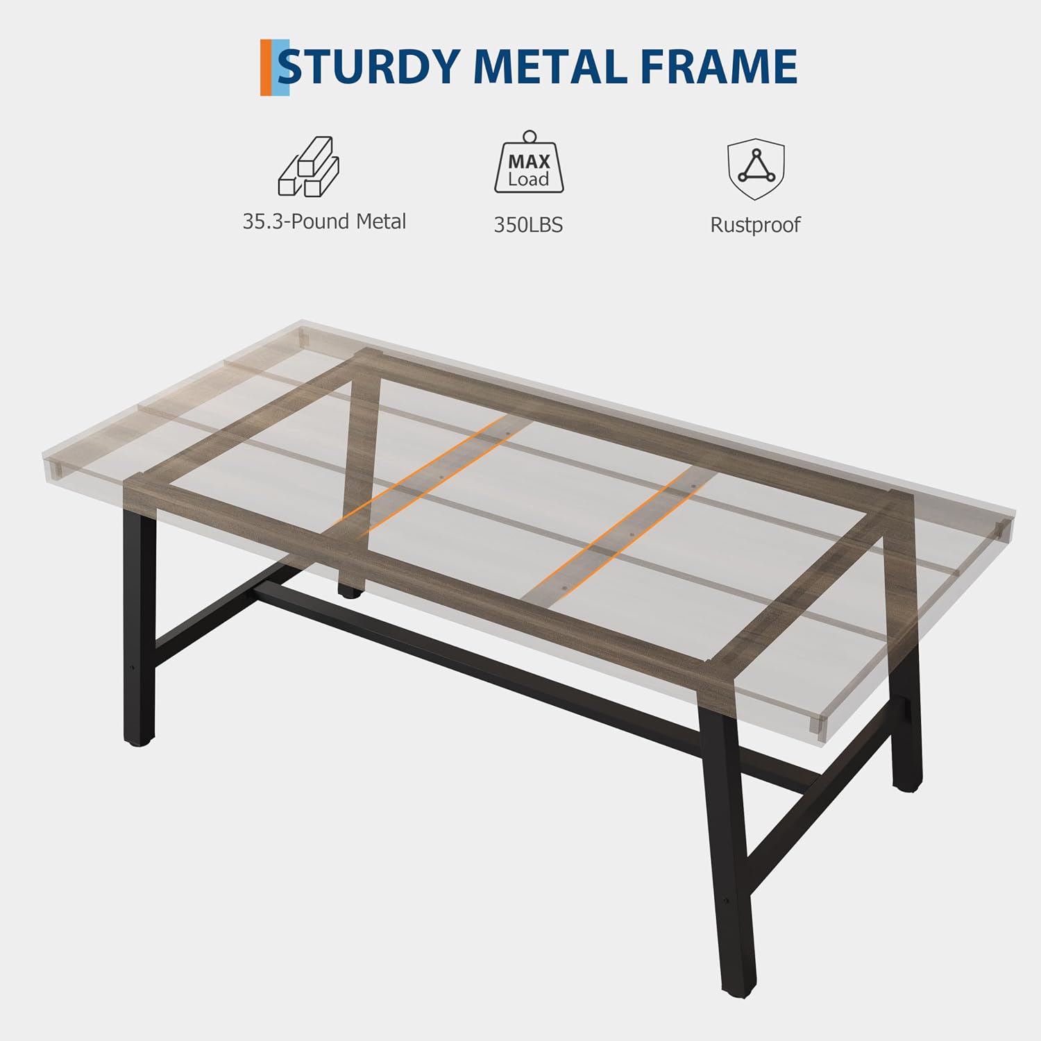 GarveeHome Industrial Dining Table for 6-8 People, 70.87' Long Kitchen Table with Sturdy Metal Frame, Rectangular Counter for Dinner, Kitchen, Dining Room (Rustic Pear, 71' Non-extendable)