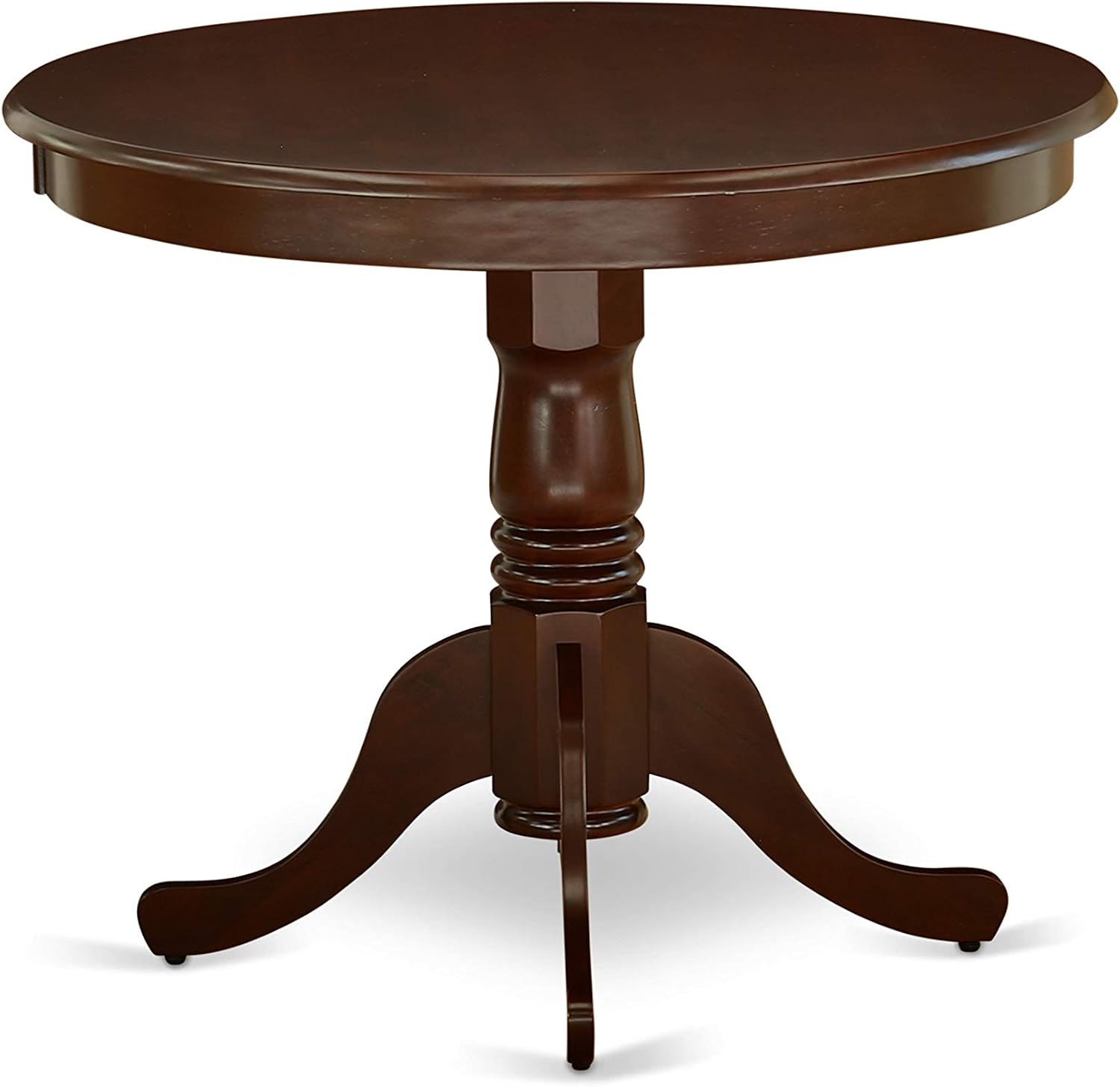 East West Furniture ANT-MAH-TP Antique Dining Room Table - a Round kitchen Table Top with Pedestal Base, 36x36 Inch, Mahogany
