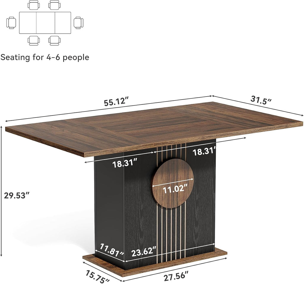 LITTLE TREE Rectangle Dining Table, Modern Kitchen Table Set for 6, Wooden Furniture with Heavy Duty Base, Modern Furniture for Home, Dining Room, Brown & Black