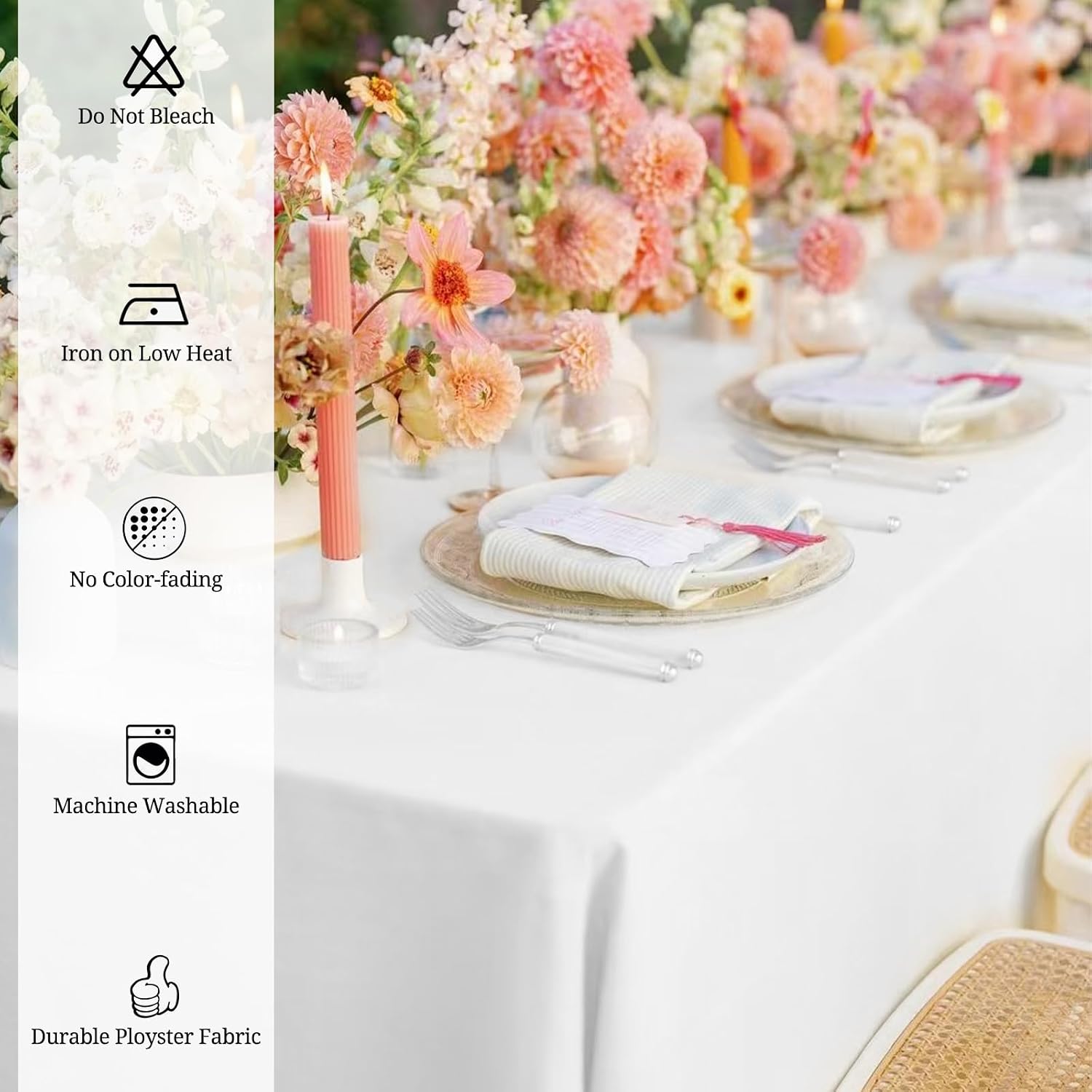 Pesonlook 12 Pack White Polyester Tablecloth-90 x 156 Inch White Rectangle Tablecloth for 8 Ft Rectangle Tables,Washable Fabric Table Cover for Wedding/Buffet Party/Dining Table/Events