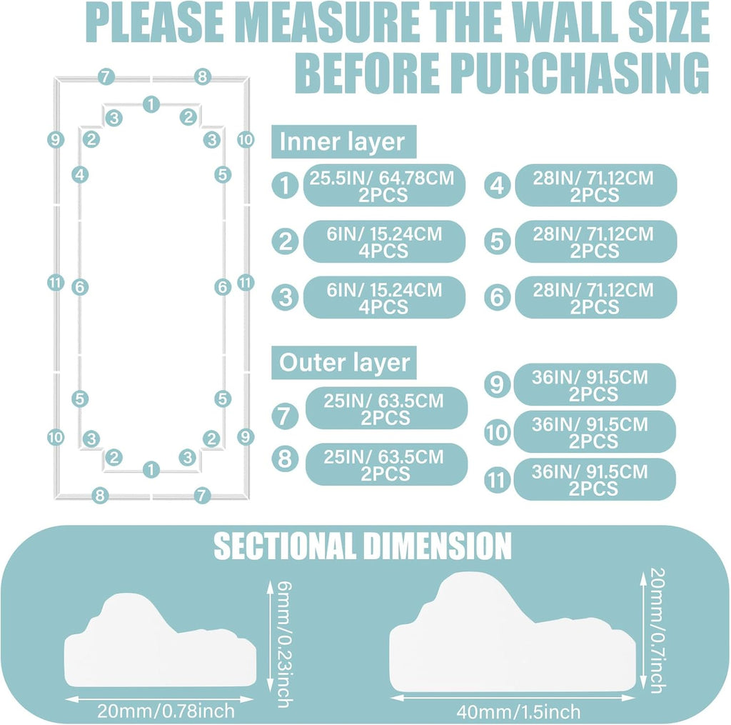 Pangdam 3 Set Peel and Stick Wall Molding Kit Scalloped Wainscot Wall Panel Premade Accent Molding Wainscoting Ready to Assemble Wainscoting Panel for Home Decor (108''x50'',96''x37.5''Elegant Style)