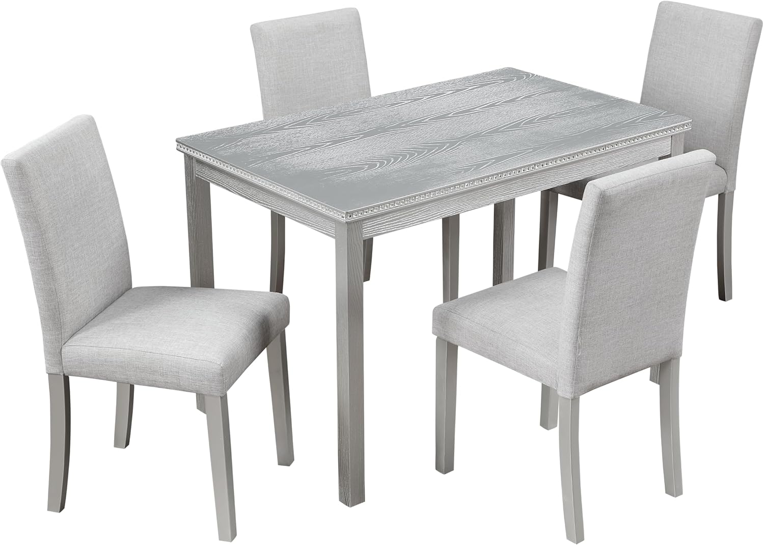 LUMISOL Dining Table Set for 4, 5-Piece Solid Wood Kitchen Table Set with 4 Upholstered Chairs for Kitchen, Dining Room, Home Bar, Grey