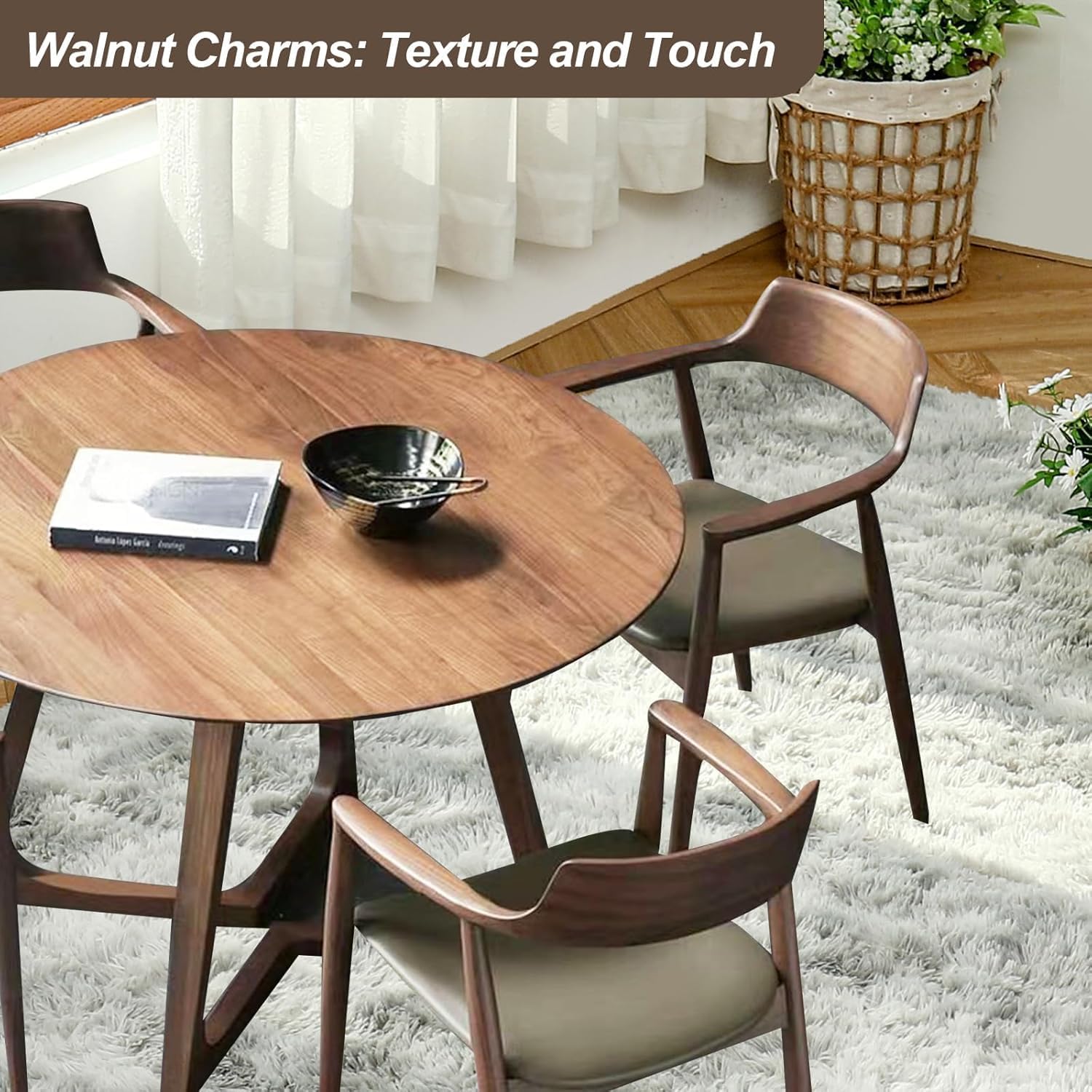 35.4' Round Wooden Dining Table,Small Dining Table for 4,Circle Kitchen Table,Mid Century Modern Coffee Table for Living Room,Dining Room, Easy-Assembly,Space Saving,Walnut