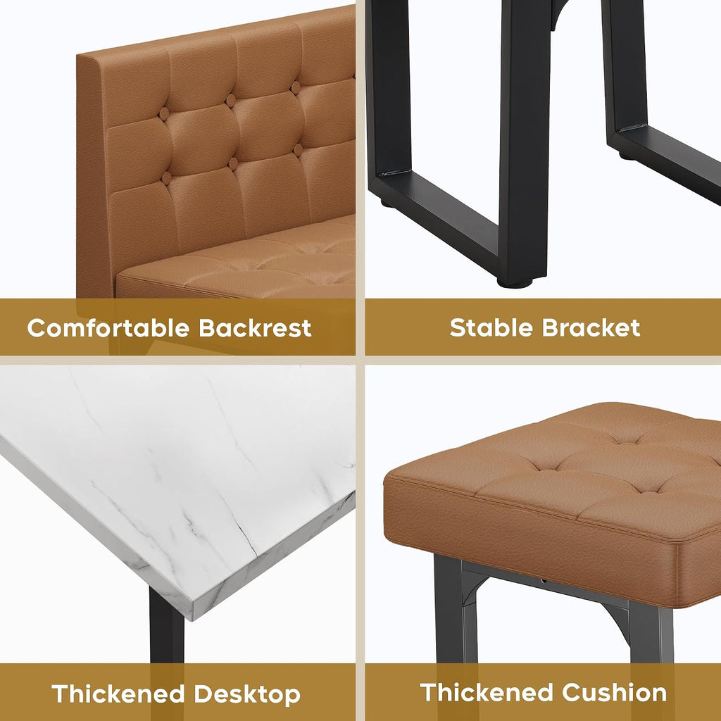 XIAO WEI Corner Dining Table Set for Small Spaces, 72 Inch Breakfast Nook with Storage Banquette, 5 Piece Dining Set with Upholstered Bench, Modern Caramel Brown
