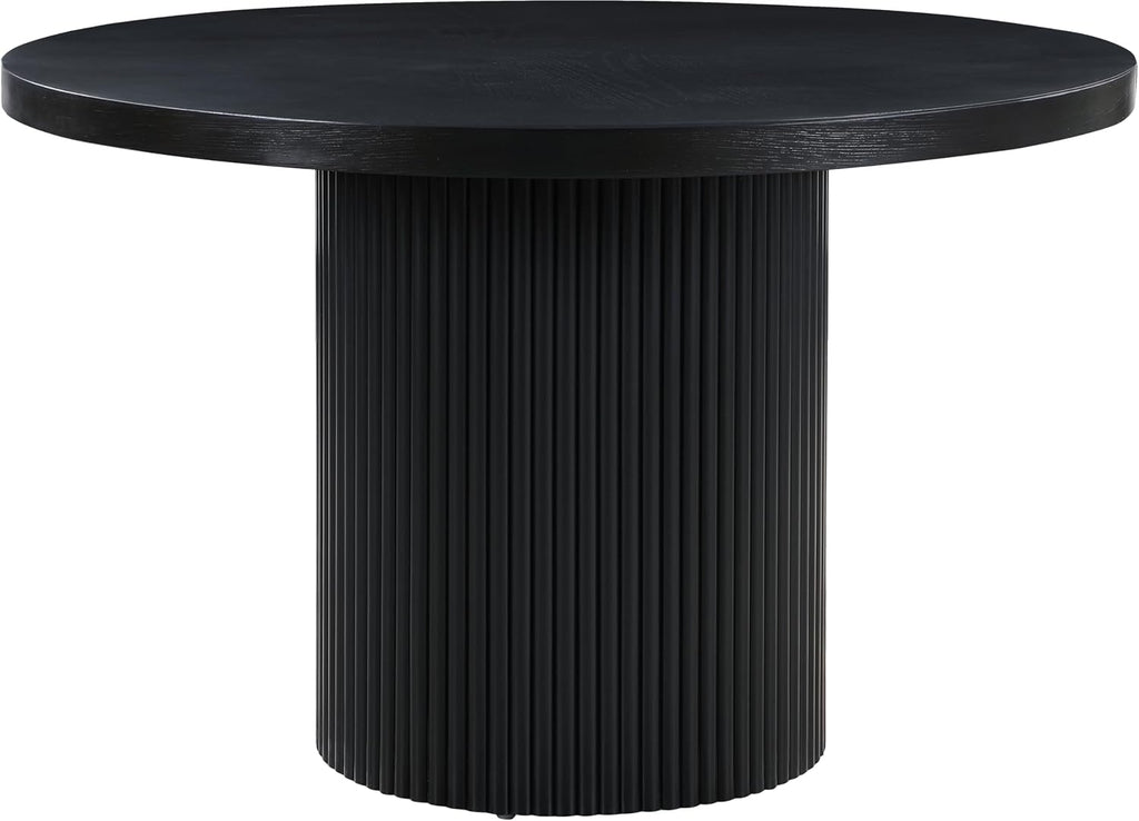 Meridian Furniture 728Black-T Belinda Collection Mid-Century Modern Dining Table, Solid Wood Base, Black Finish Oak Wood Veneer MDF Top, Round Top, Fluted Base, 48' W x 48' D x 31' H, Black