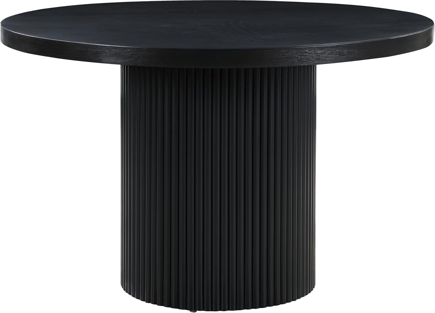 Meridian Furniture 728Black-T Belinda Collection Mid-Century Modern Dining Table, Solid Wood Base, Black Finish Oak Wood Veneer MDF Top, Round Top, Fluted Base, 48' W x 48' D x 31' H, Black