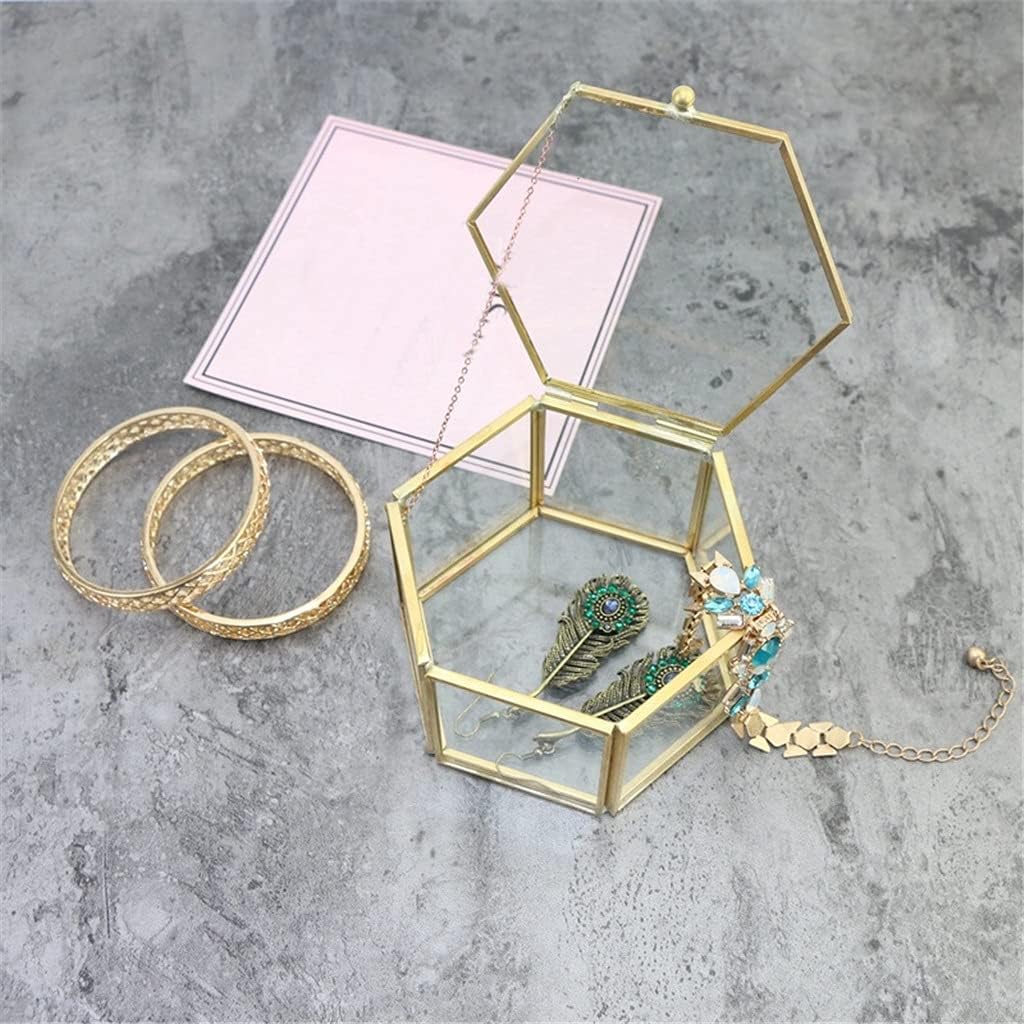 2Pcs Geometrical Clear Glass Jewelry Box Jewelry Organize Holder Tabletop Succulent Plants Container Home Storage