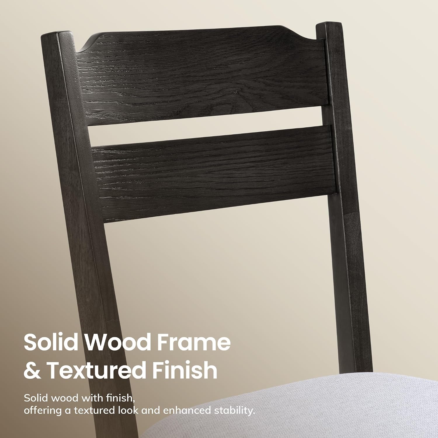 COLAMY Solid Wood Dining Chairs Set of 2, Modern Farmhouse Dining Room Chairs with 3.2' Thick Upholstered Seat, Ladder Back Kitchen Chairs for Breakfast Nook, Black