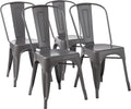 Amazon Basics Metal Dining Chairs, Easy to Assemble, Indoor/Outdoor, Stackable, 330-Pound Capacity, Dark Gray, 4-Pack, 20.1 x 17.1 x 33.5 inches