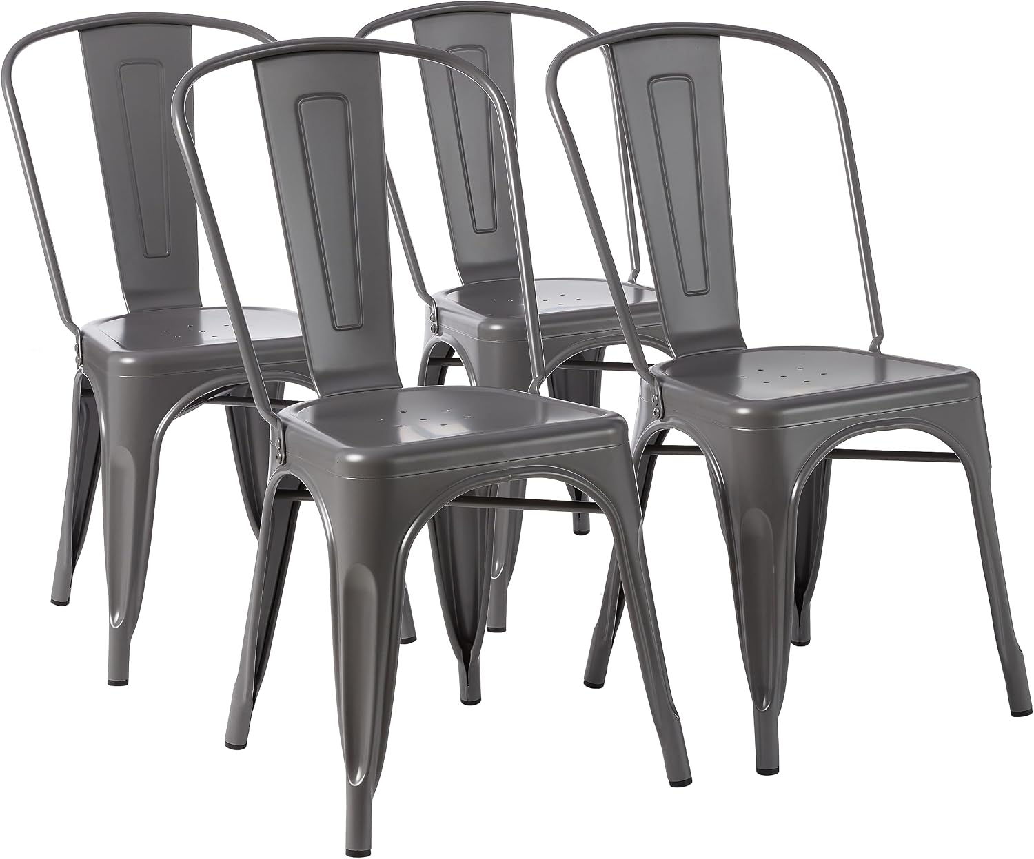 Amazon Basics Metal Dining Chairs, Easy to Assemble, Indoor/Outdoor, Stackable, 330-Pound Capacity, Dark Gray, 4-Pack, 20.1 x 17.1 x 33.5 inches