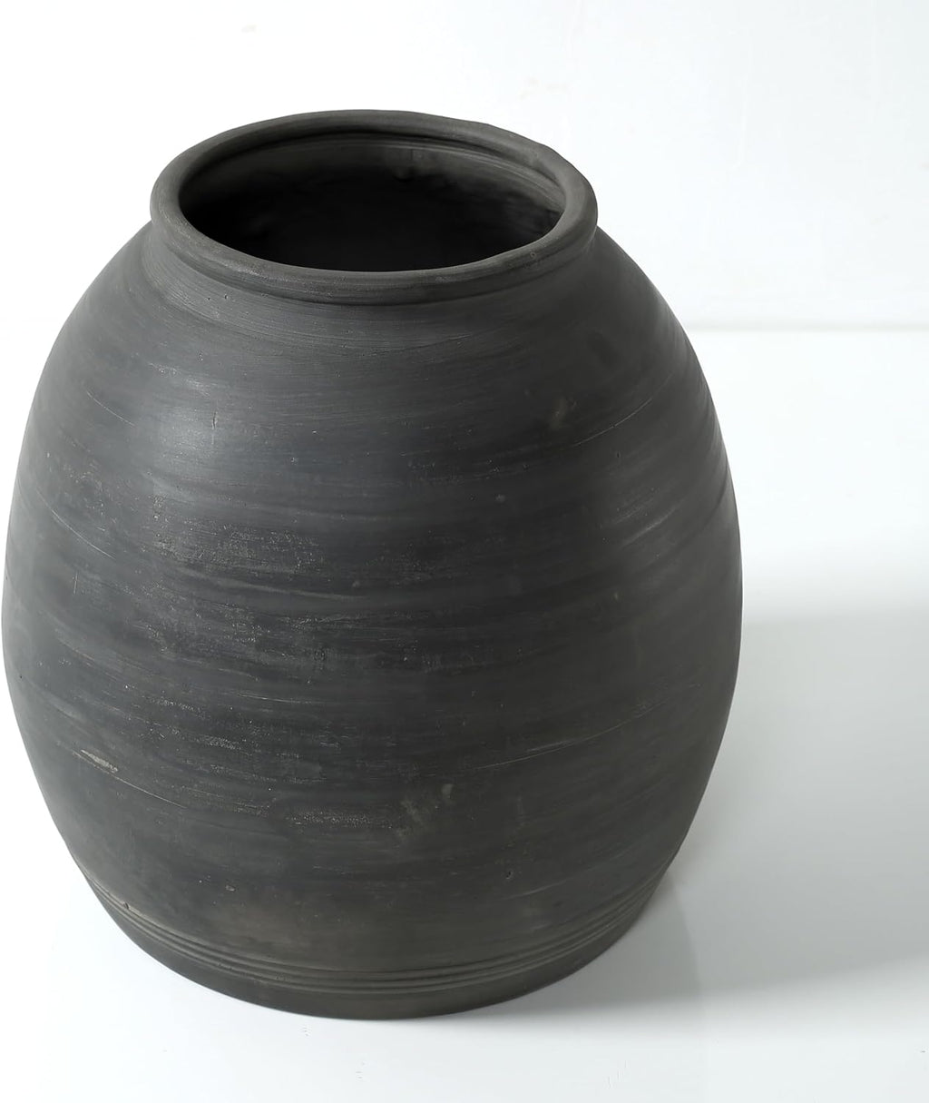 Artissance Rustic Large Ceramic Pottery Vase, 10 inches Earthy Gray Table Décor for Living Room, Retro Home Décor Accent, Handmade Quality Decorative Vase