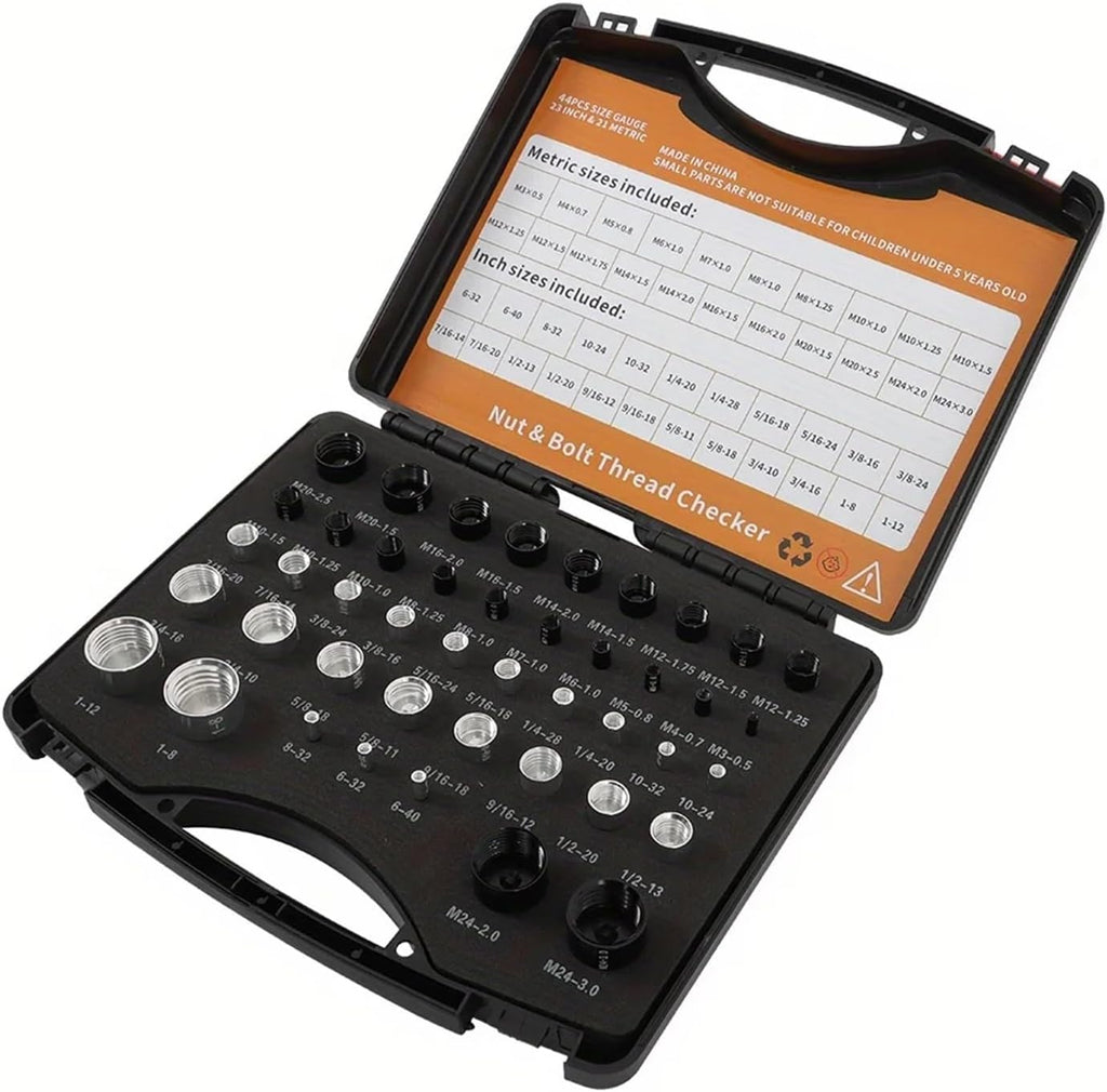 VARNOK Nut and Bolt Thread Checker 44pcs Thread Checker Set, Metric & Inch Sizes, Precision 0.1mm, Industrial Measurement Tool for Engineering Applications