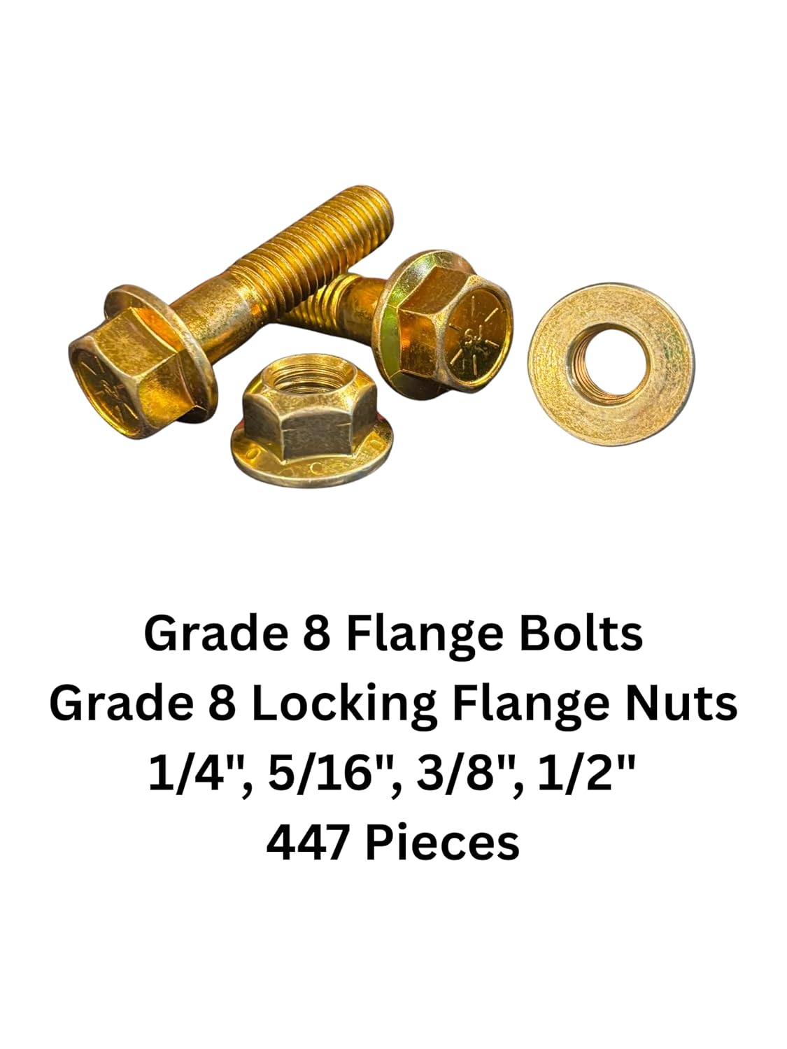 Grade 8 Hex Cap Flange Frame Bolt Zinc Yellow Trivalent & Locking Flange Nuts Assortment Kit - 447 Pieces