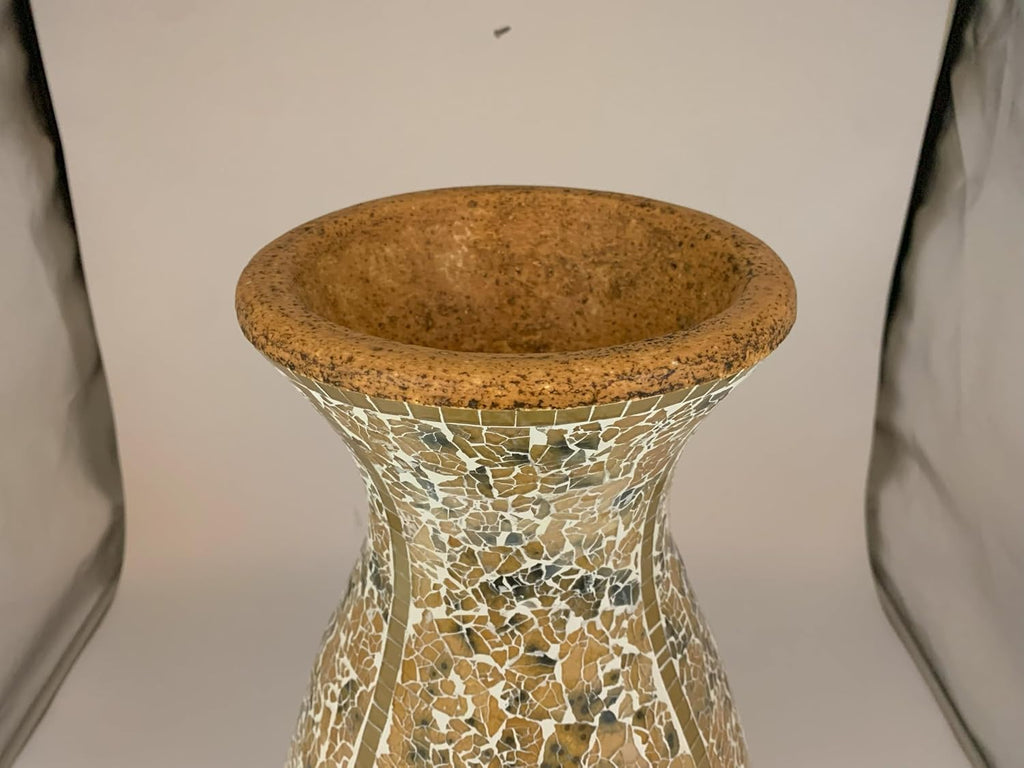Floor Vase, 24 Inch Mosaic Vase – Tall Cylinder Made of Terracotta with Yellow Tan Glass Mosaic Pieces – Handcrafted Decorative Home Décor Accent Piece for Bedroom, Living Room, Office