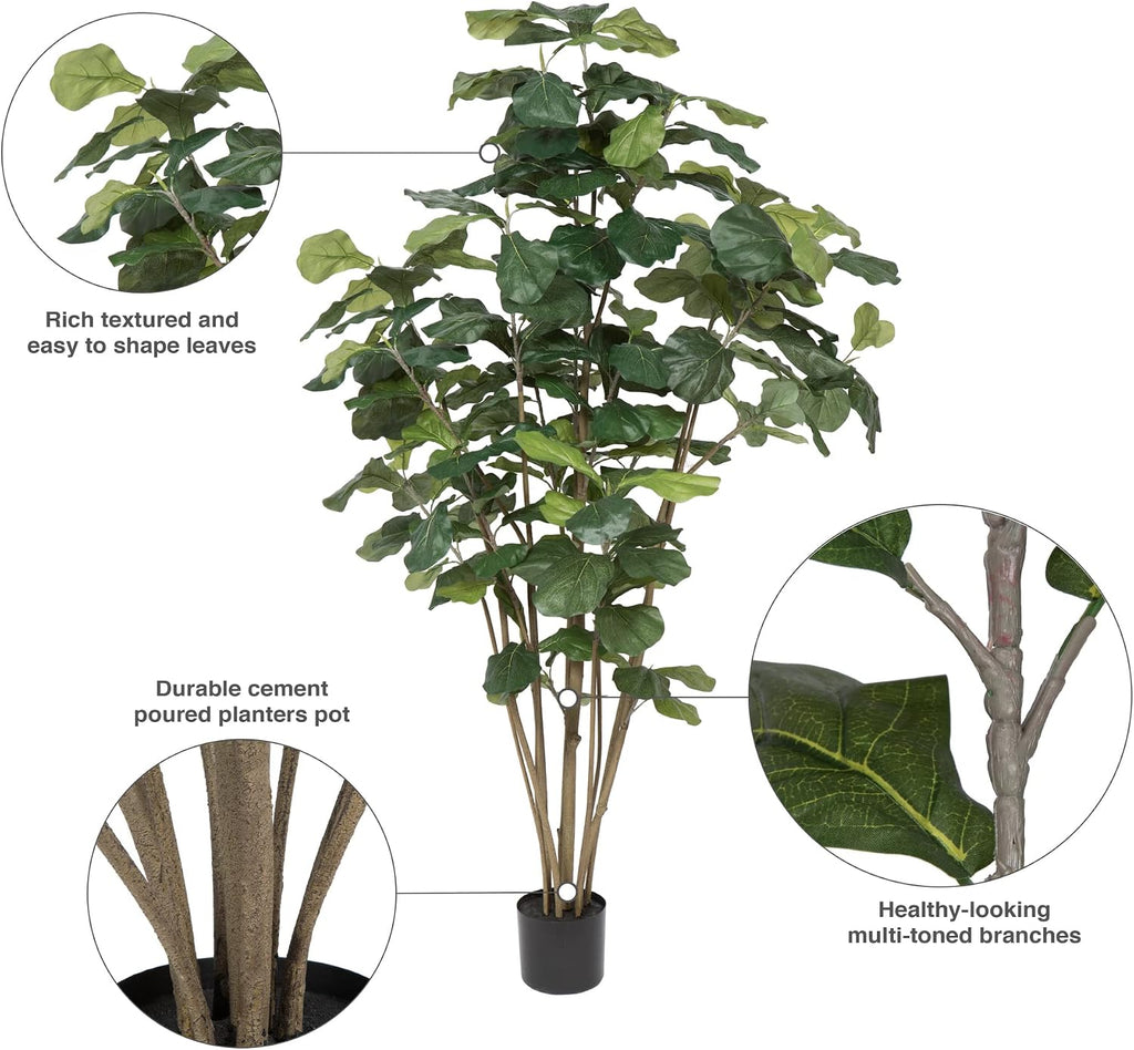 Vickerman Everyday Faux Fiddle Leaf Fig Tree 6ft Tall Green Silk Artificial Indoor Fiddle Plant with 204 Large Fiddle Leaves and Multiple Stems Home Office Decor